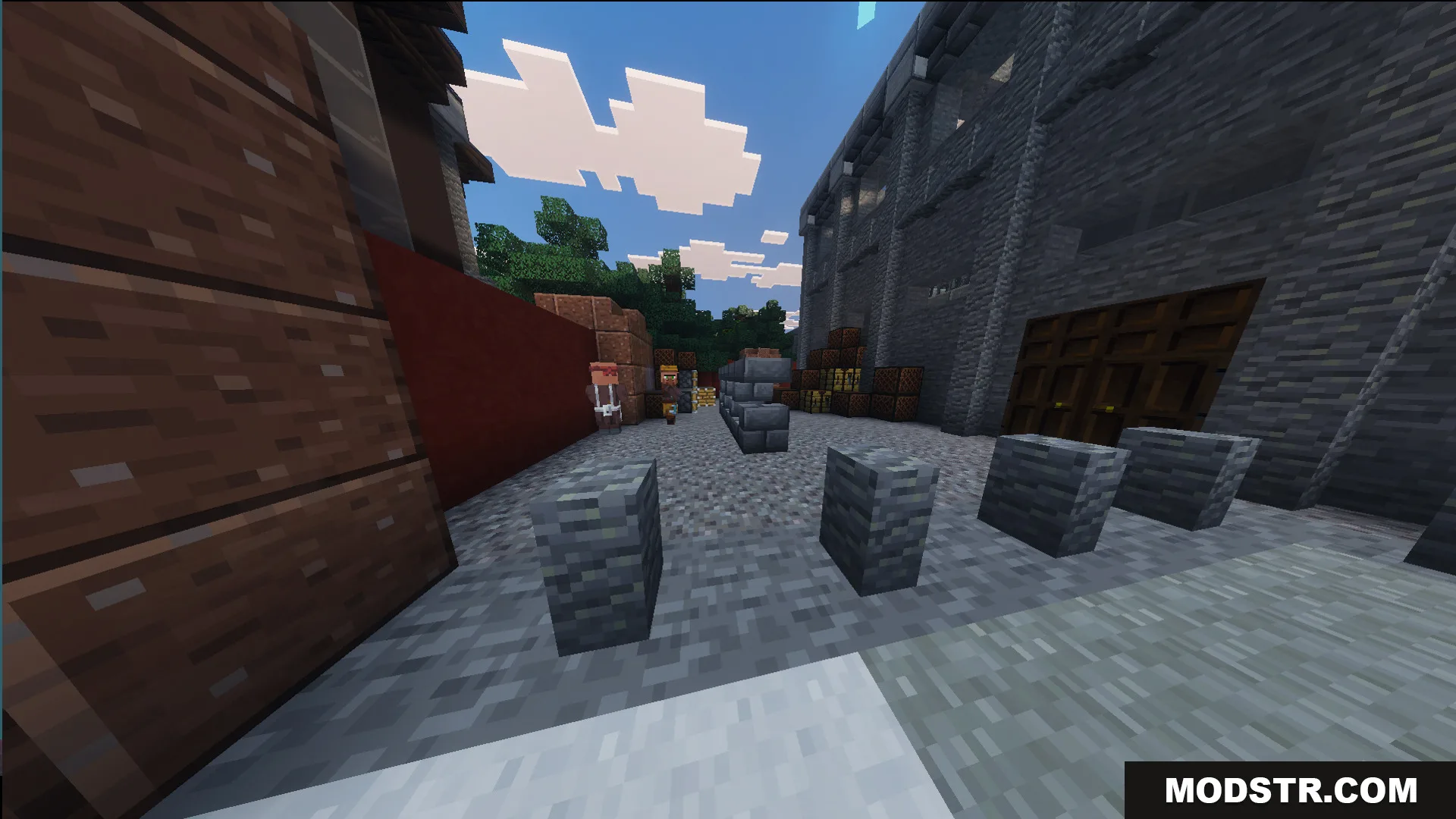 Russ Big City Reborn Map Screenshot 8 Villagers standing in a quiet courtyard near old apartments and stone walls