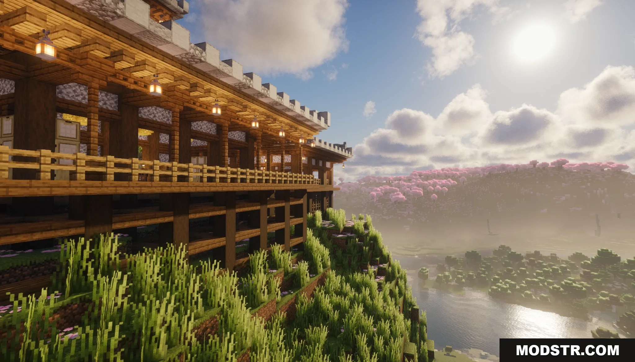 Sakura Pagoda Map Screenshot 10 A large Japanese pagoda built on a cliff overlooking a cherry blossom forest