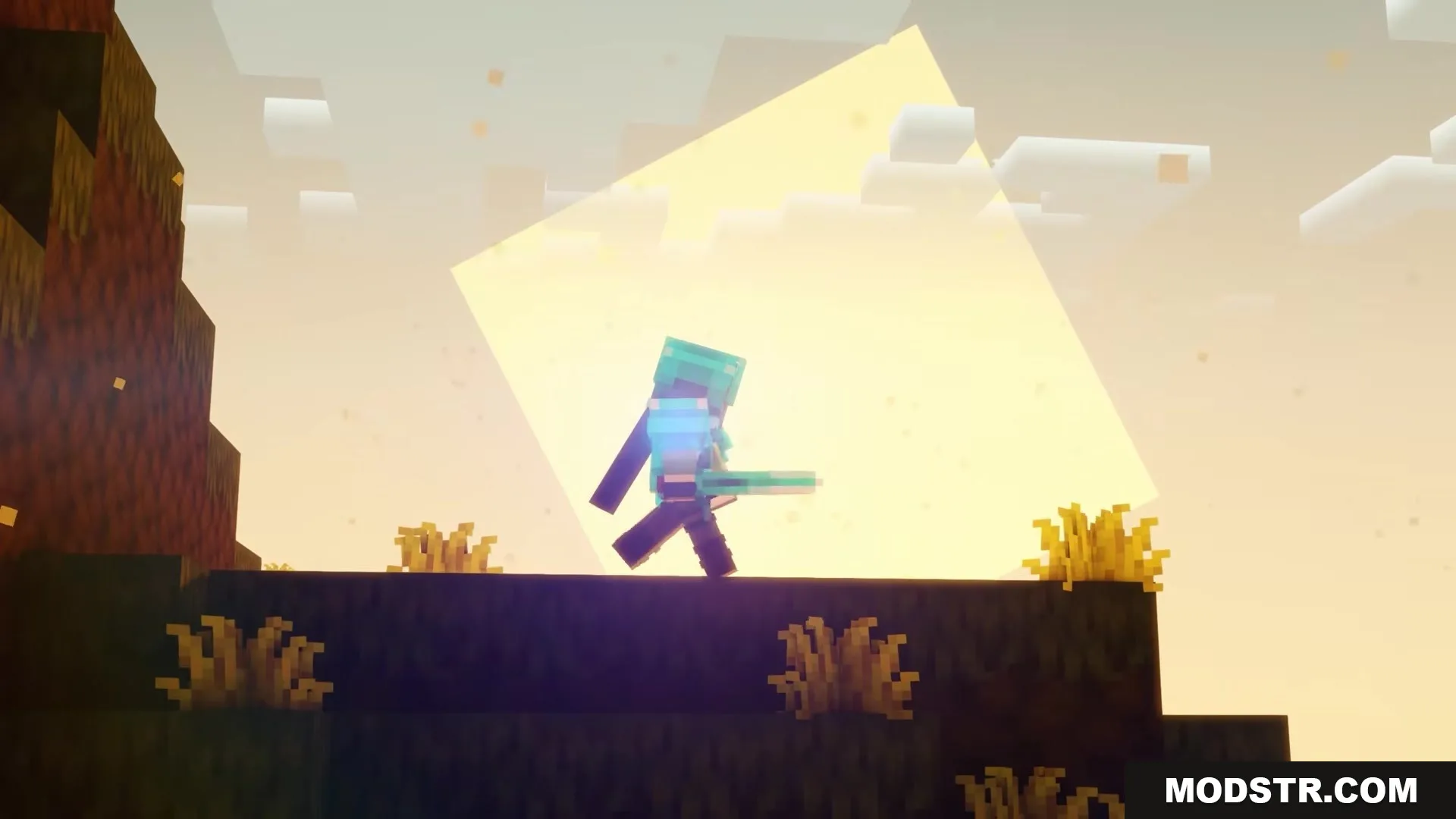 Scroll Walk Mod Screenshot 4 A player runs on a grassy hill in front of a bright sun