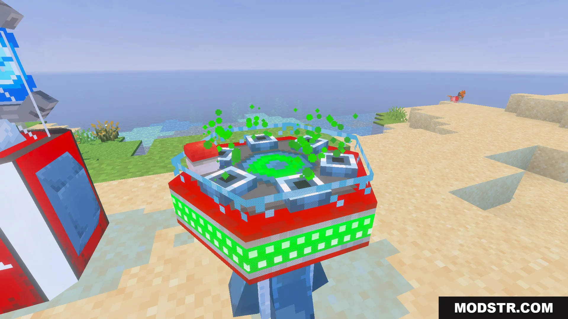 A custom machine block with green particles from the SERP Reworked Texture Pack
