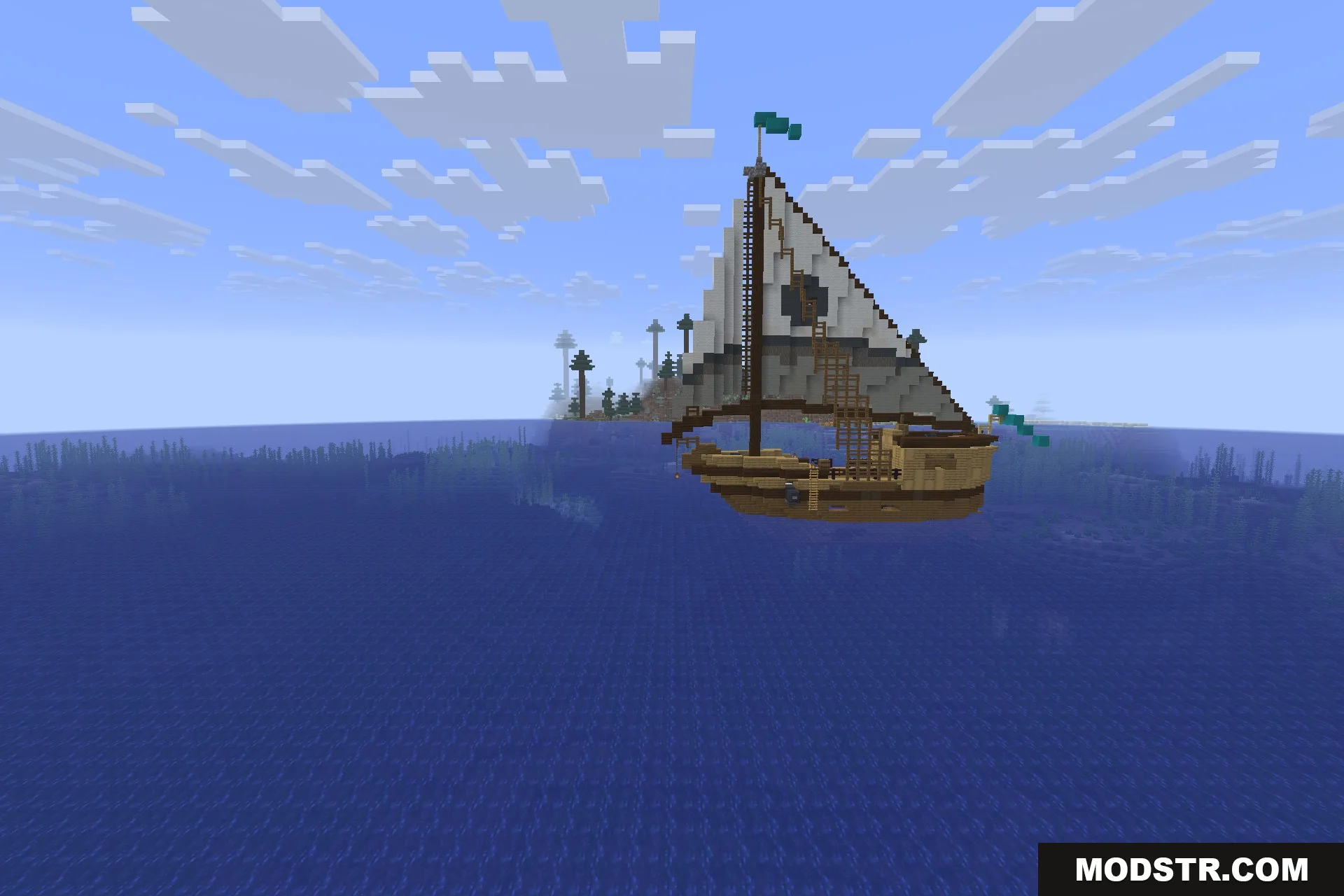 A small yacht adrift in the middle of the ocean