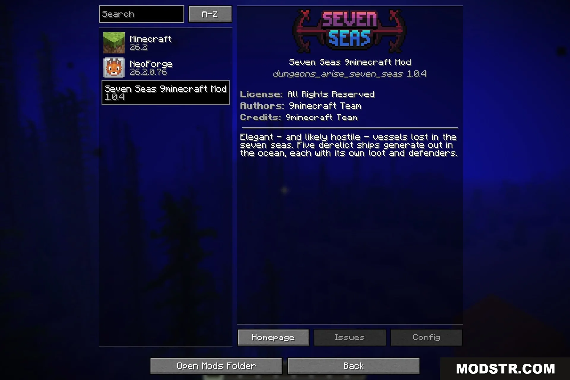The Seven Seas entry in the Minecraft mods list