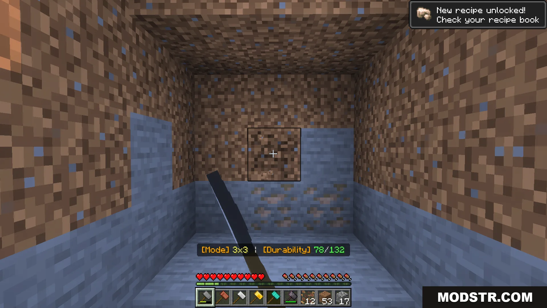 ShapeMiner Addon Screenshot 5 Player holding a hammer tool facing a dirt wall