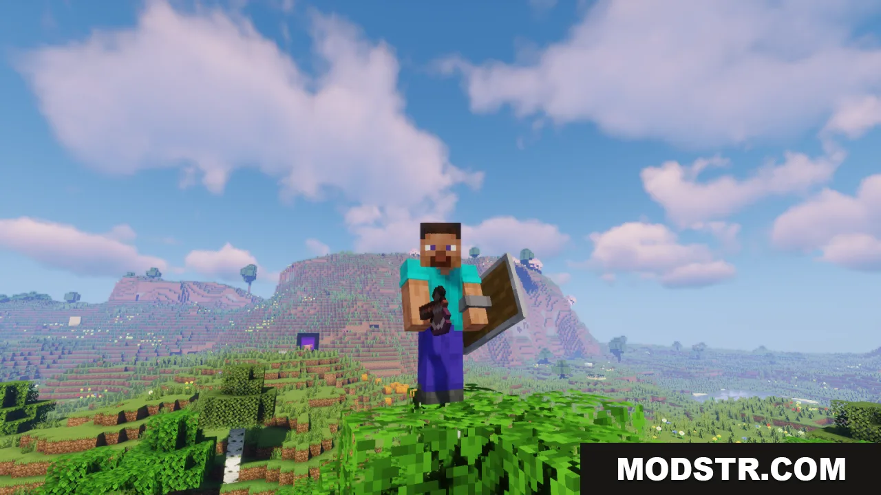 Player character standing on leaves with lowered shield