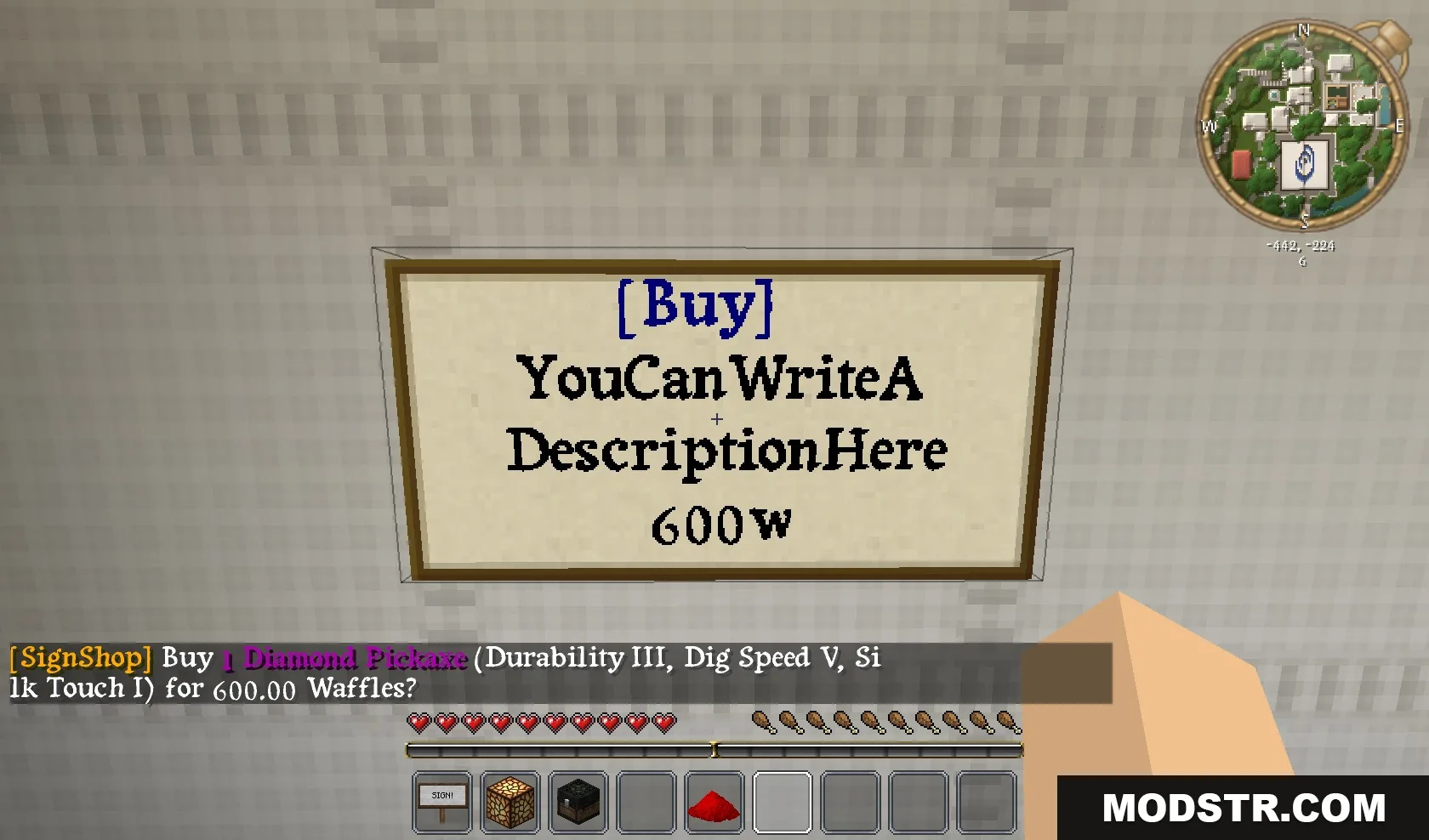 Sign Shop Plugin Screenshot 4 A close up of a shop sign used to purchase a diamond pickaxe