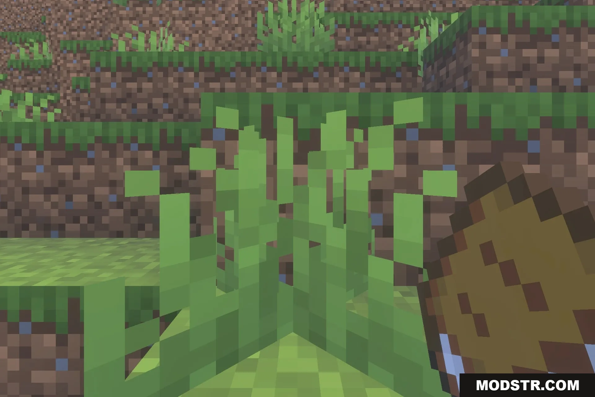 Simple Backpack Achievement Friendly No Lag Addon Screenshot 4 Close up view of a player holding a brown backpack item near grass