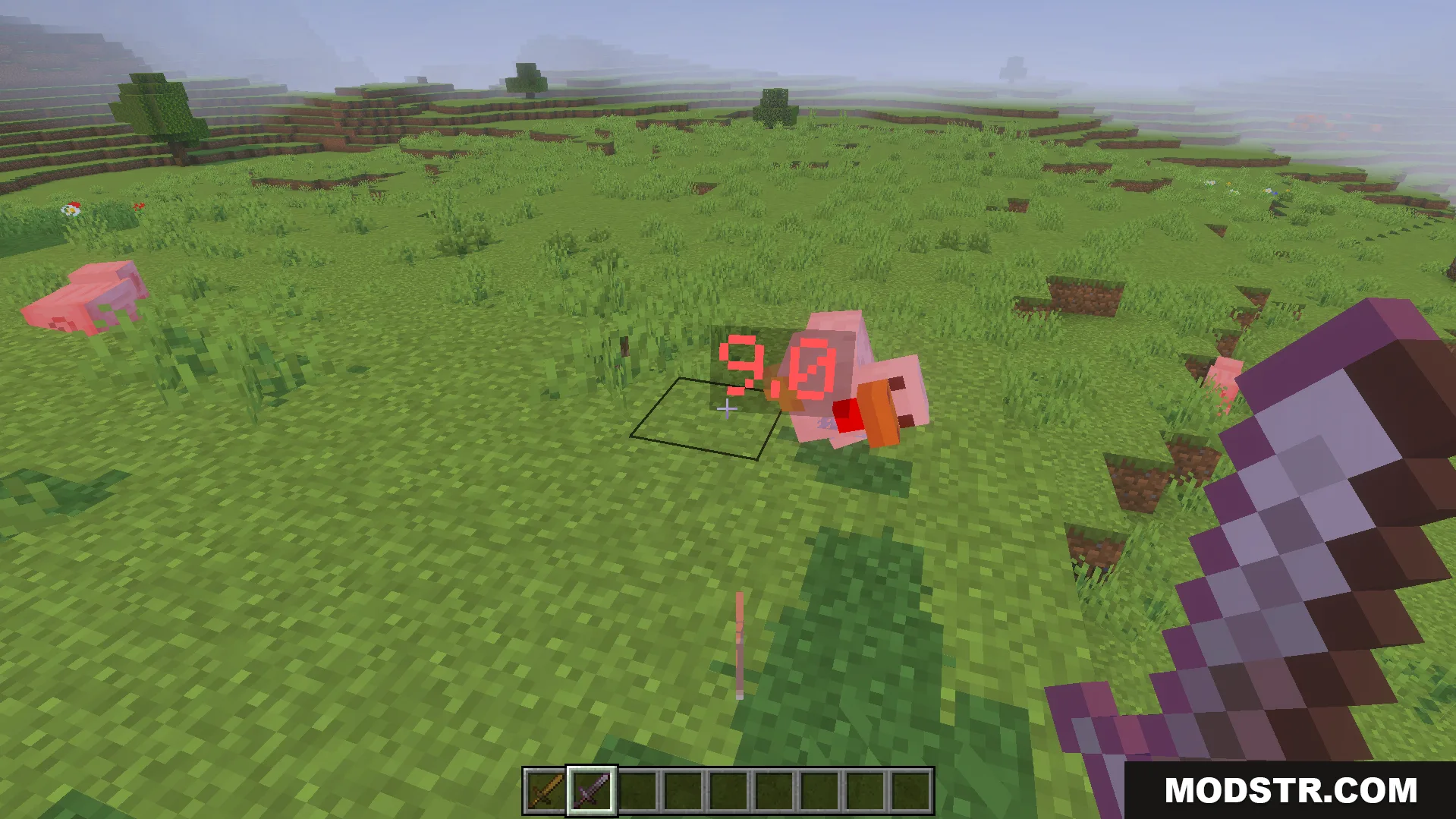 Simple Damage Indicator Addon Screenshot 5 Simple Damage Indicator Addon shows damage dealt to a pig in combat