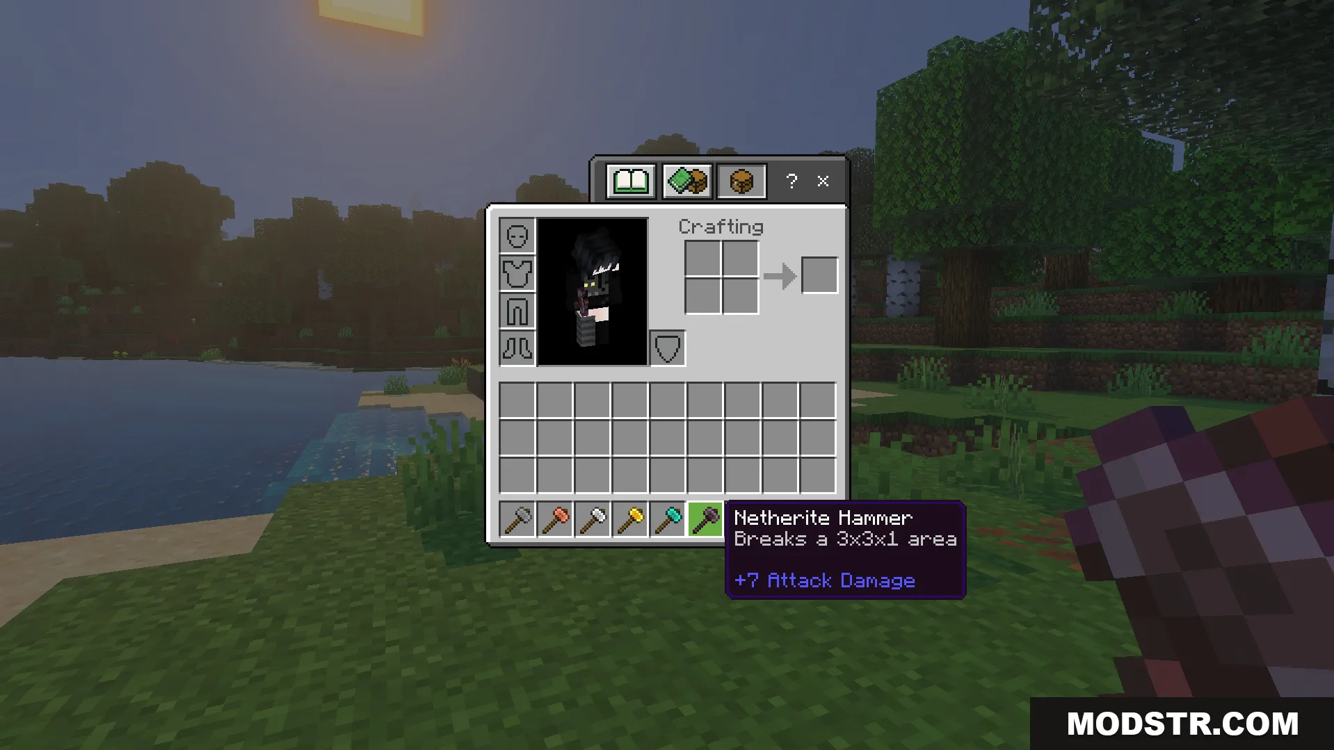 netherite hammer in player inventory showing it breaks a three by three area