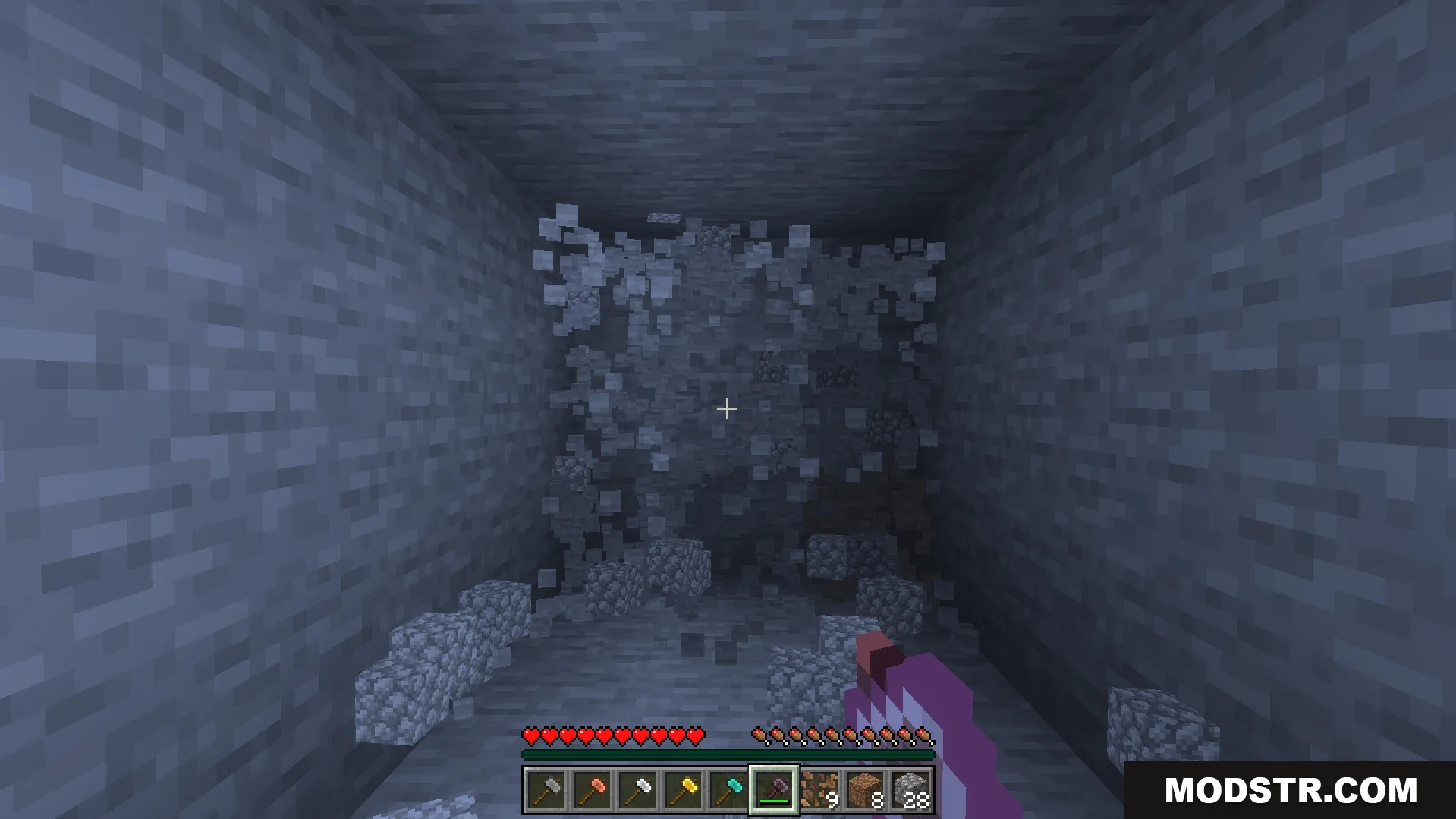 Hammer tool mining a three by three area of blocks at once