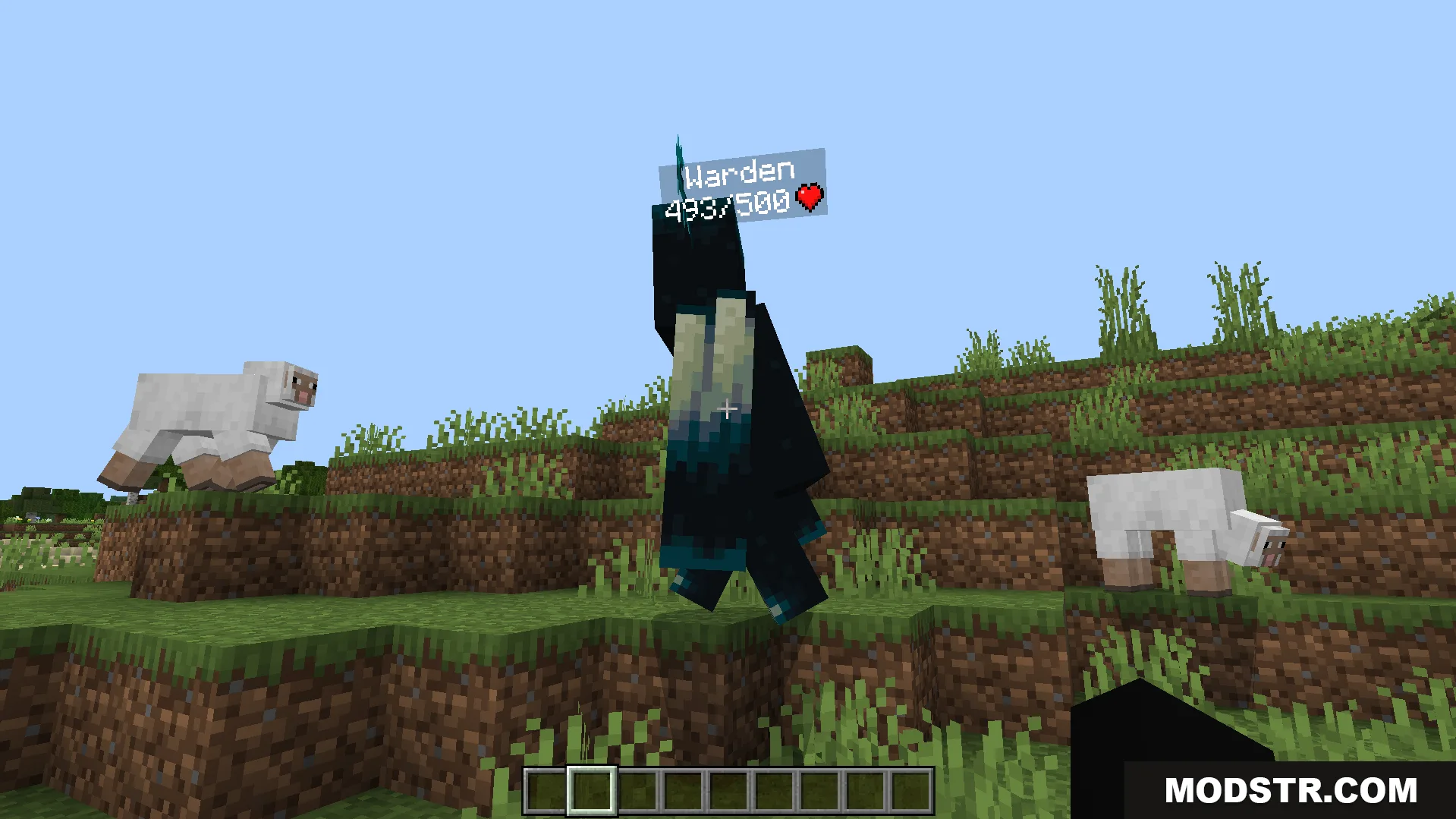 Simple Health Indicator Addon Screenshot 3 A Warden mob displaying a floating health bar with a red heart icon