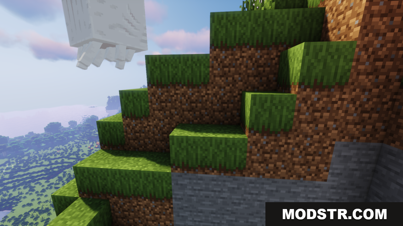 Simple Lower Grass Sides Texture Pack Screenshot 13 Simple Lower Grass Sides pack with a Ghast in the sky