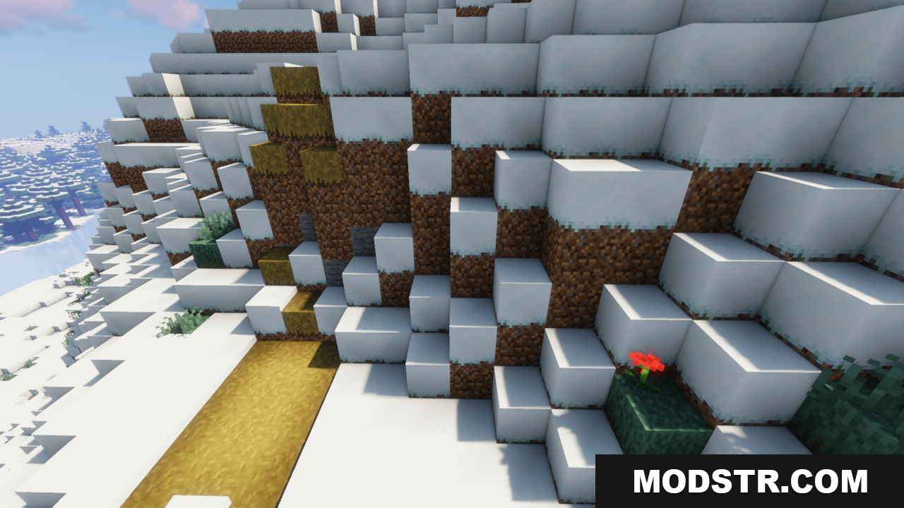 Simple Lower Grass Sides Texture Pack Screenshot 11 Snowy mountain landscape with extended block side textures