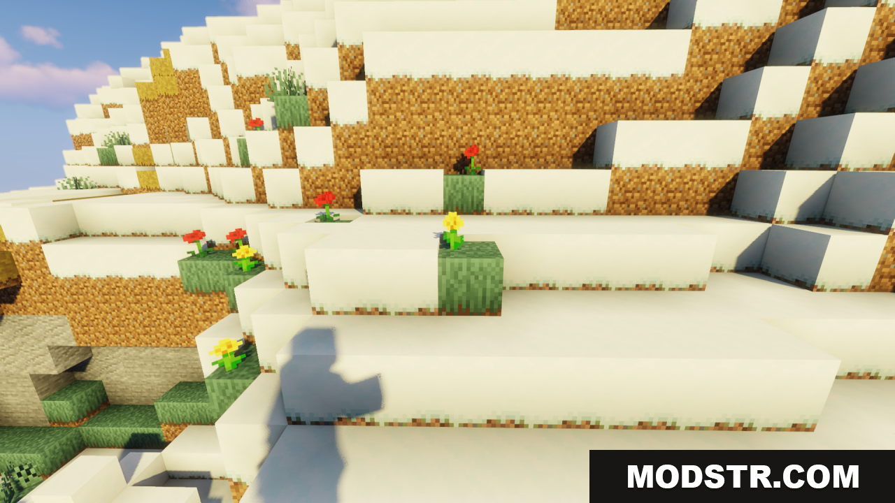 Simple Lower Grass Sides Texture Pack Screenshot 10 Snowy hill with extended side textures and flowers
