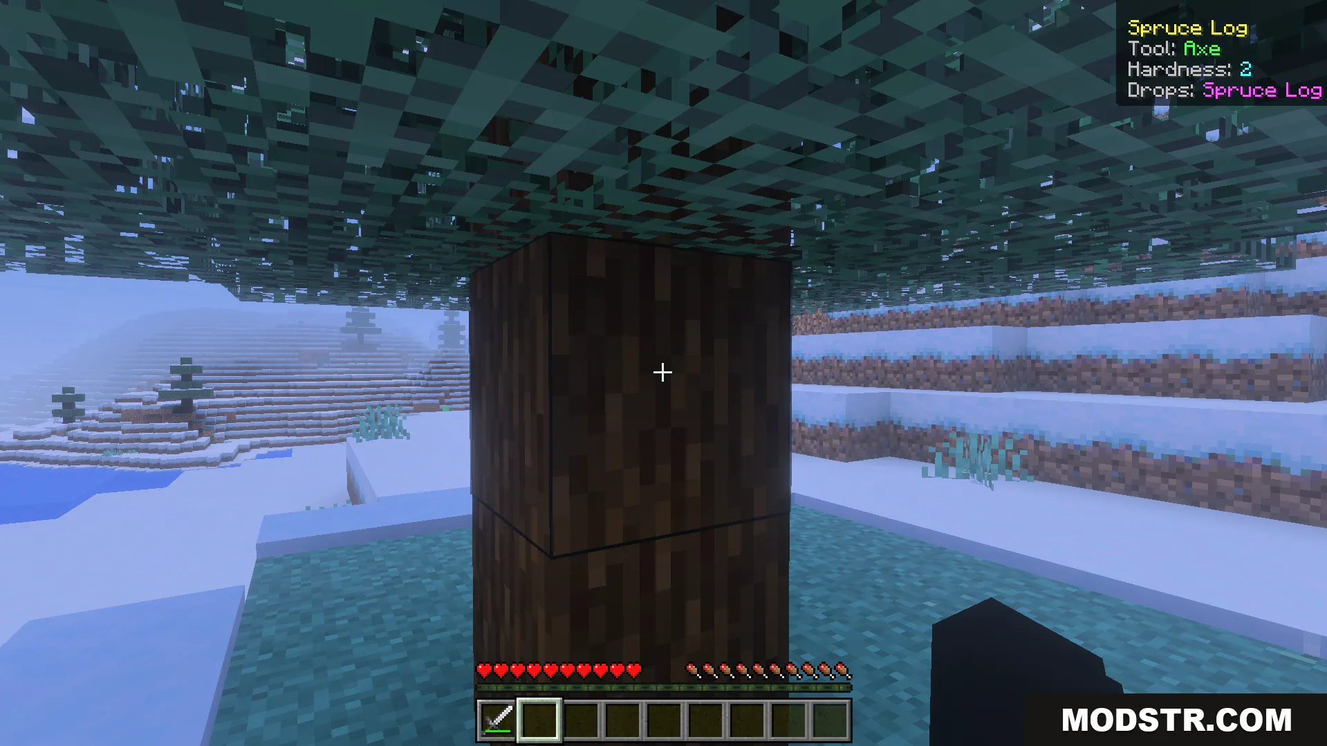 Simple What Am I Looking at Addon Screenshot 4 Addon interface displaying hardness and tool information for a spruce log