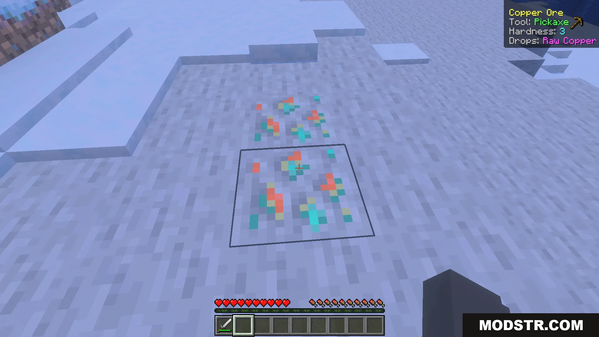 Simple What Am I Looking at Addon Screenshot 6 Addon interface showing tool requirements and hardness for a copper ore block