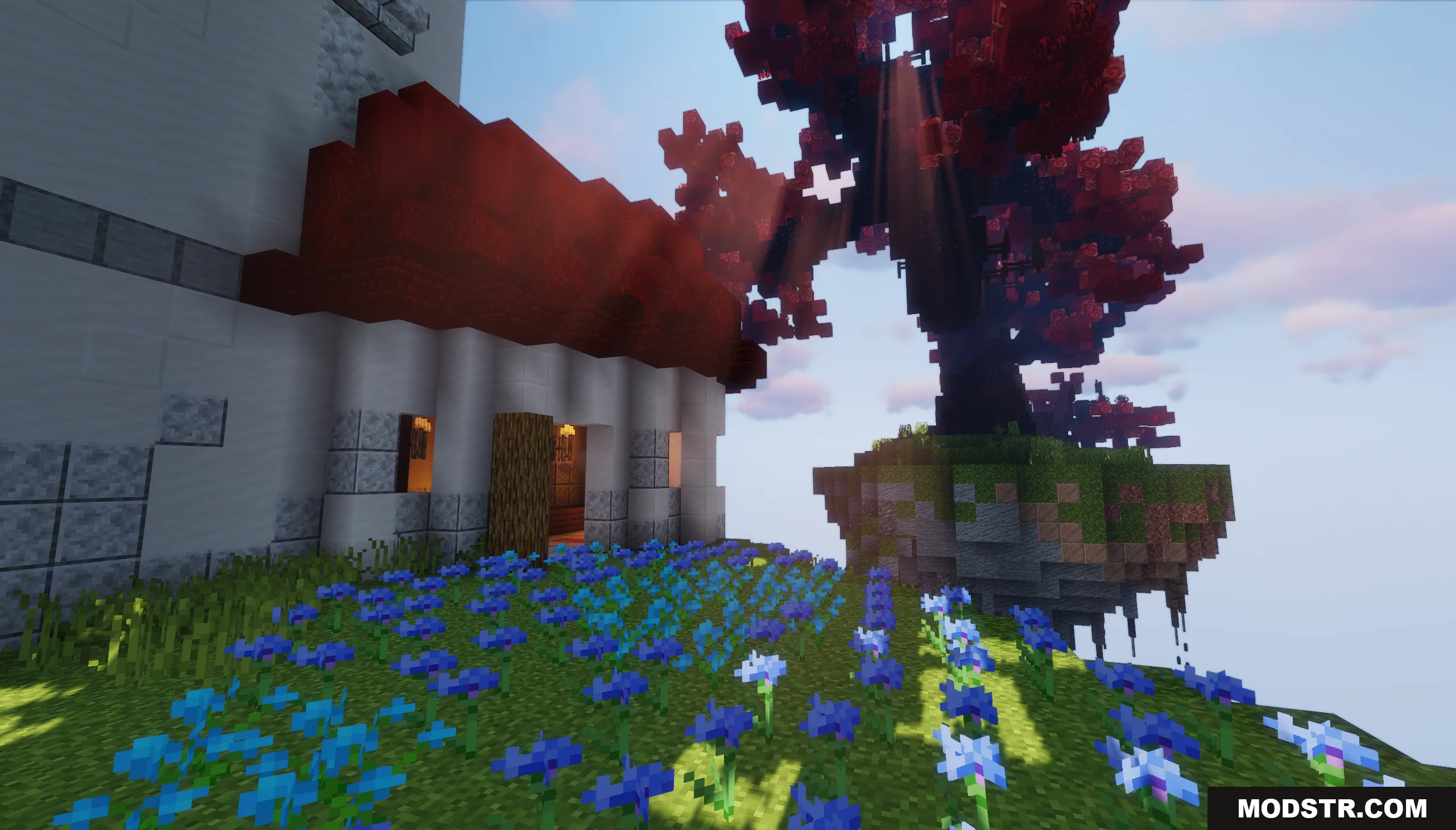 Sky Island Map Screenshot 6 Blue flowers blooming near a white castle on a floating island