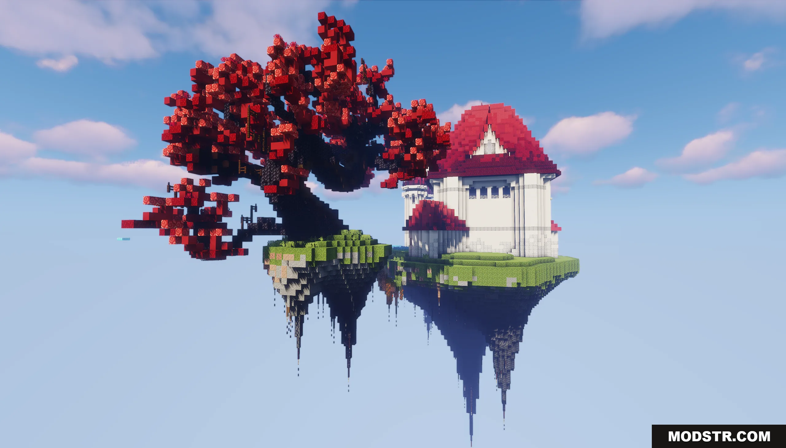 Sky Island Map Screenshot 4 Floating islands in the sky featuring a red tree and a white house