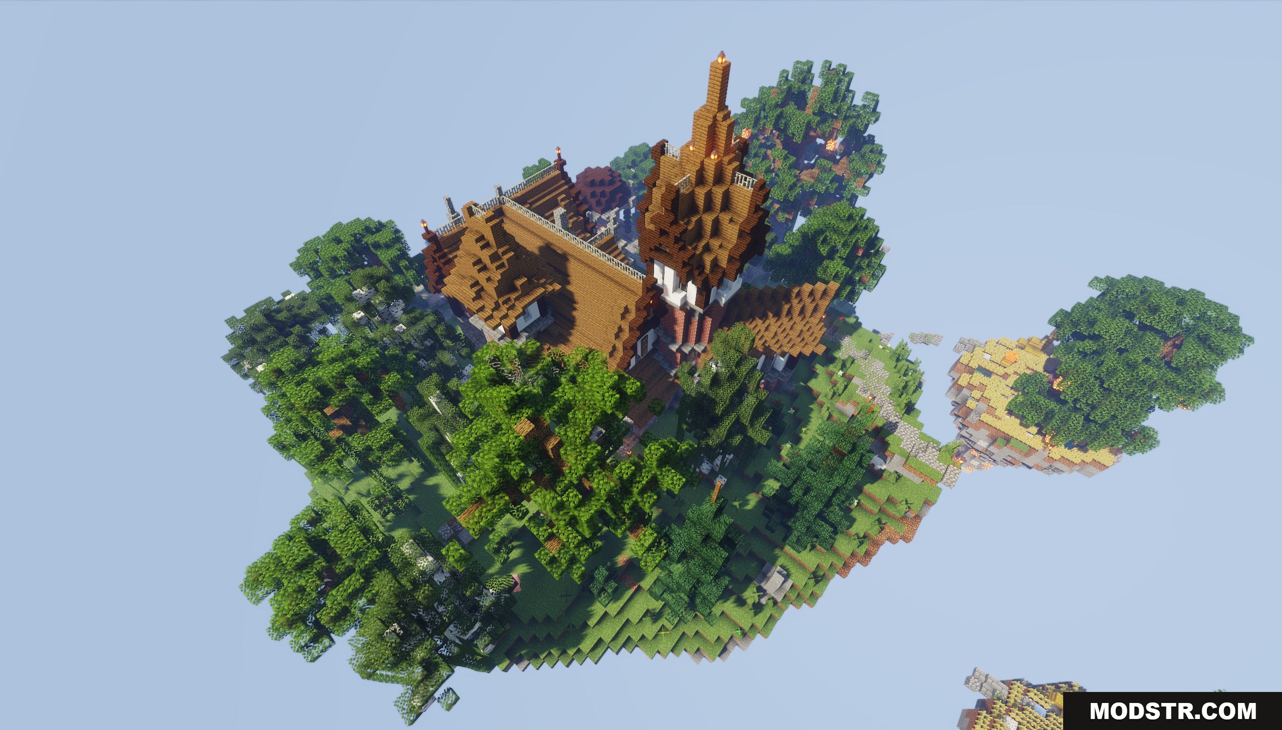Sky Island Survival Map Screenshot 7 Aerial view showing the main base and smaller floating islands