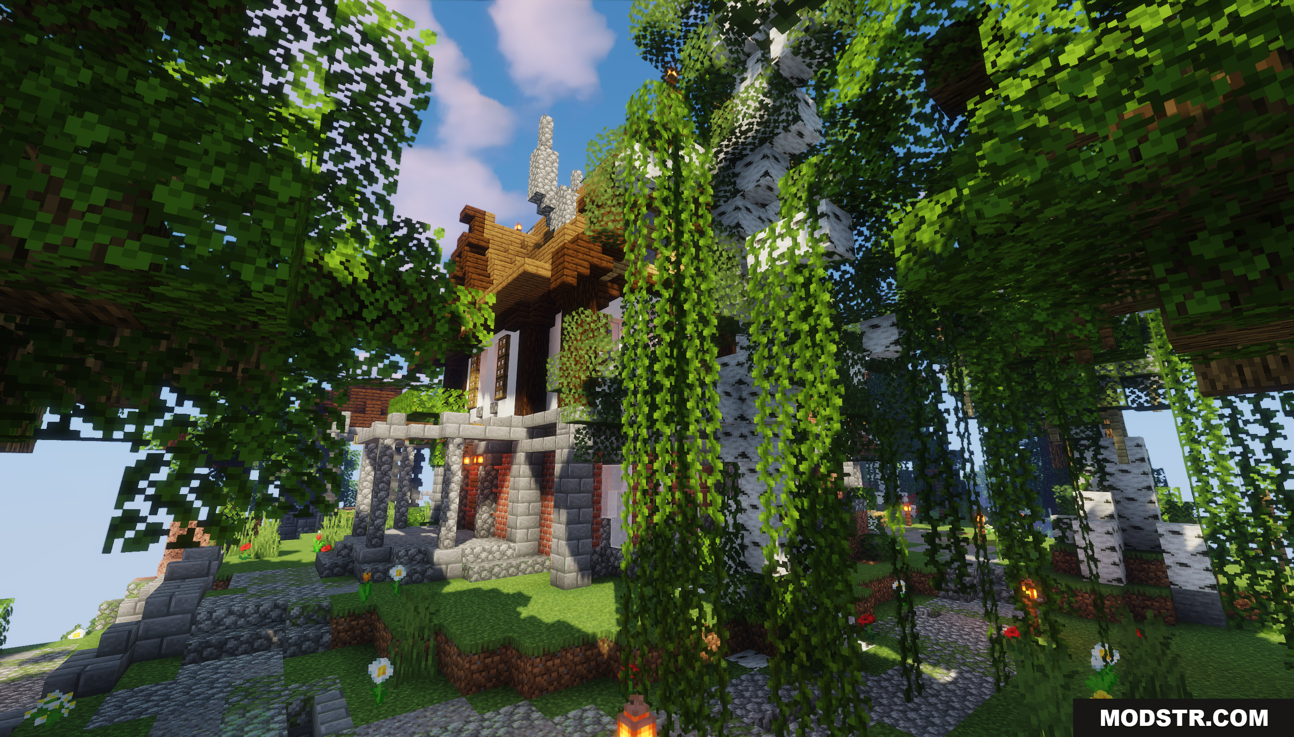Sky Island Survival Map Screenshot 8 Overgrown entrance to the abandoned base with hanging green vines