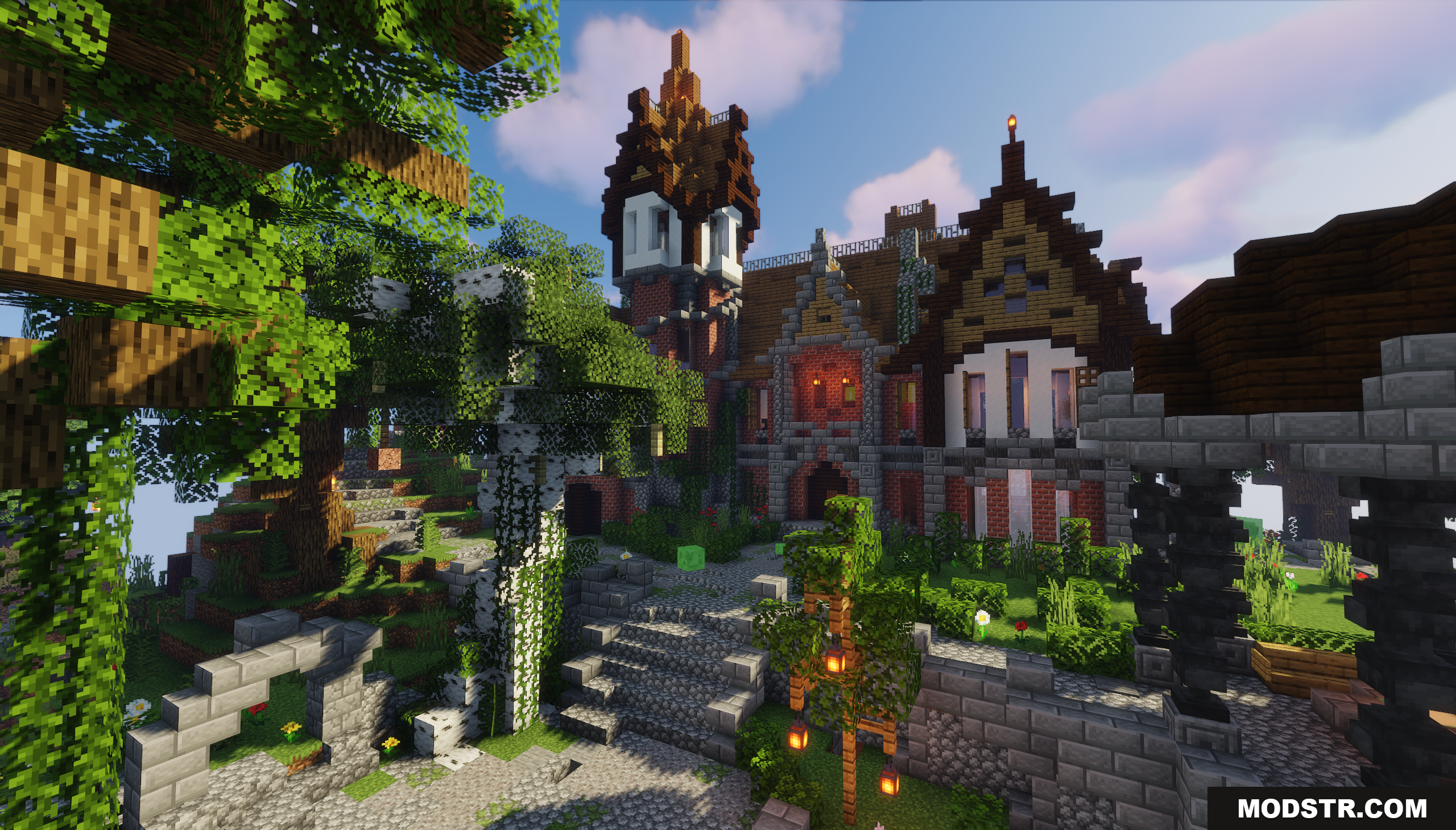 Sky Island Survival Map Screenshot 2 Ground level view of the stone courtyard at the abandoned base