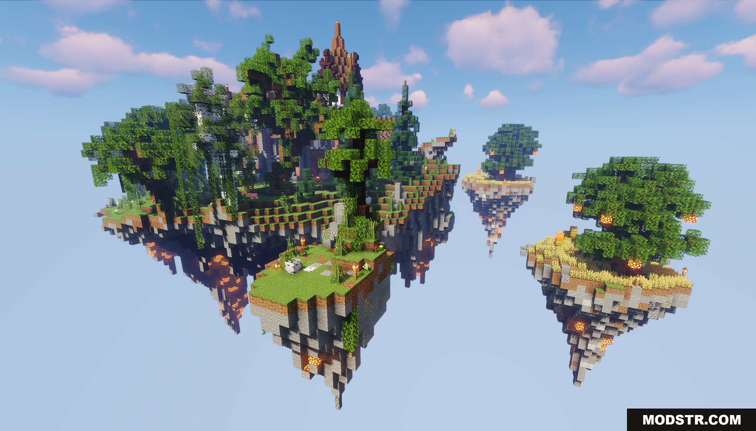 Sky Island Survival Map Screenshot 4 Wide view showing the main floating island and smaller surrounding islands