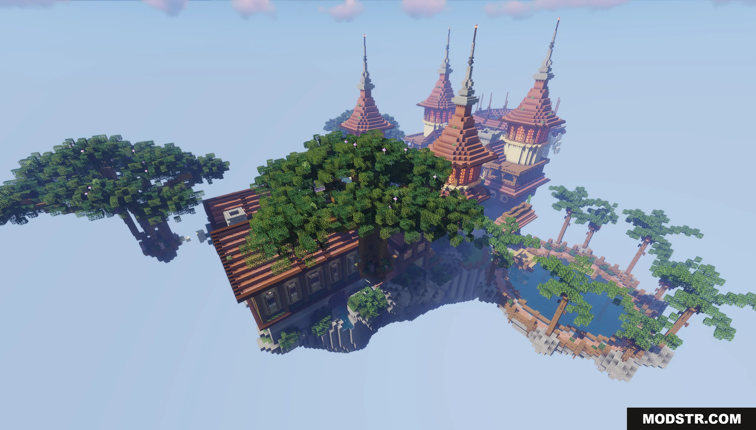 Sky Medieval Map Screenshot 7 Aerial view of a large floating island with medieval buildings and tall towers