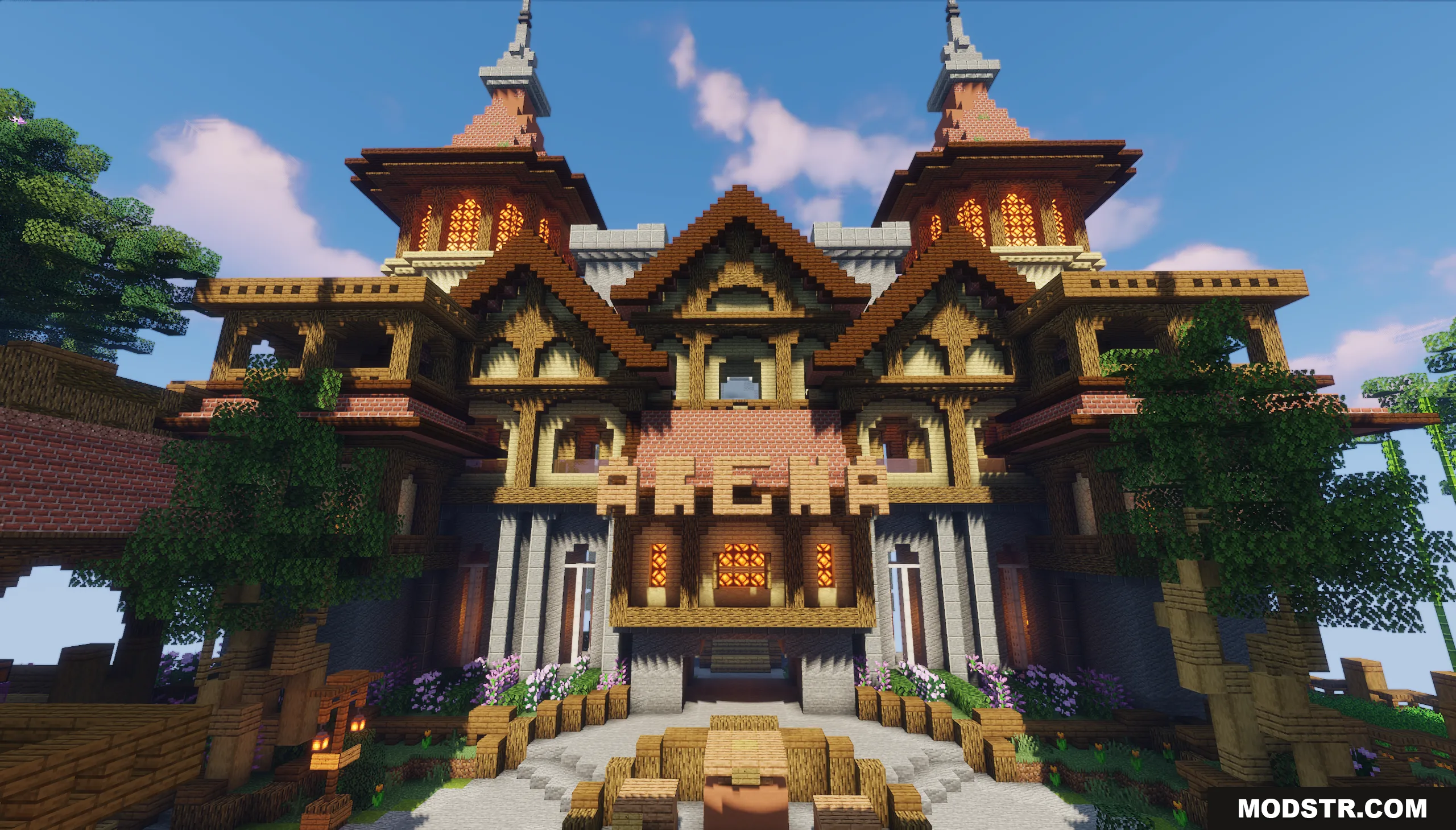 Sky Medieval Map Screenshot 2 Front view of the medieval arena entrance featuring a large blocky wooden sign
