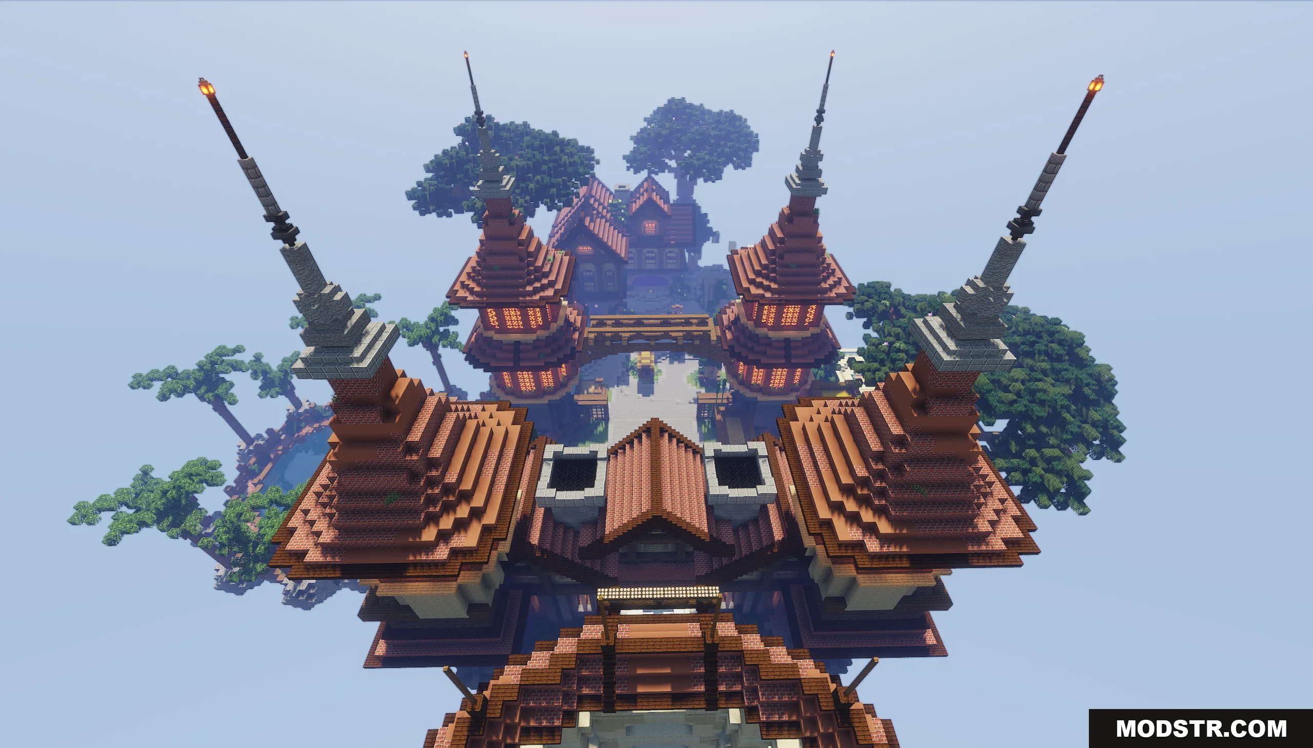 Sky Medieval Map Screenshot 4 Aerial view of a large medieval castle with tall spires on floating islands
