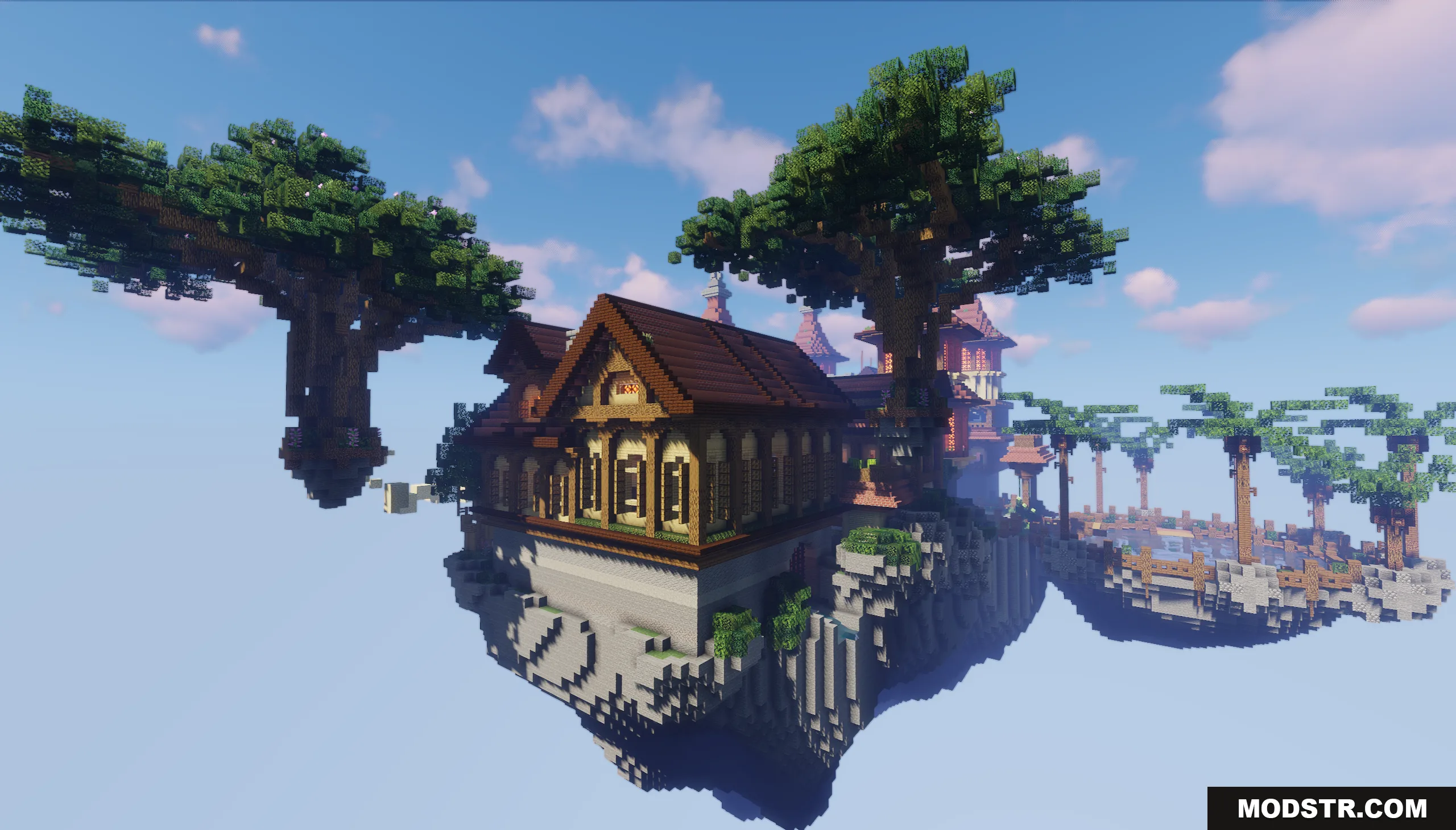 Sky Medieval Map Screenshot 8 Large medieval wooden house built on a floating stone island with massive trees