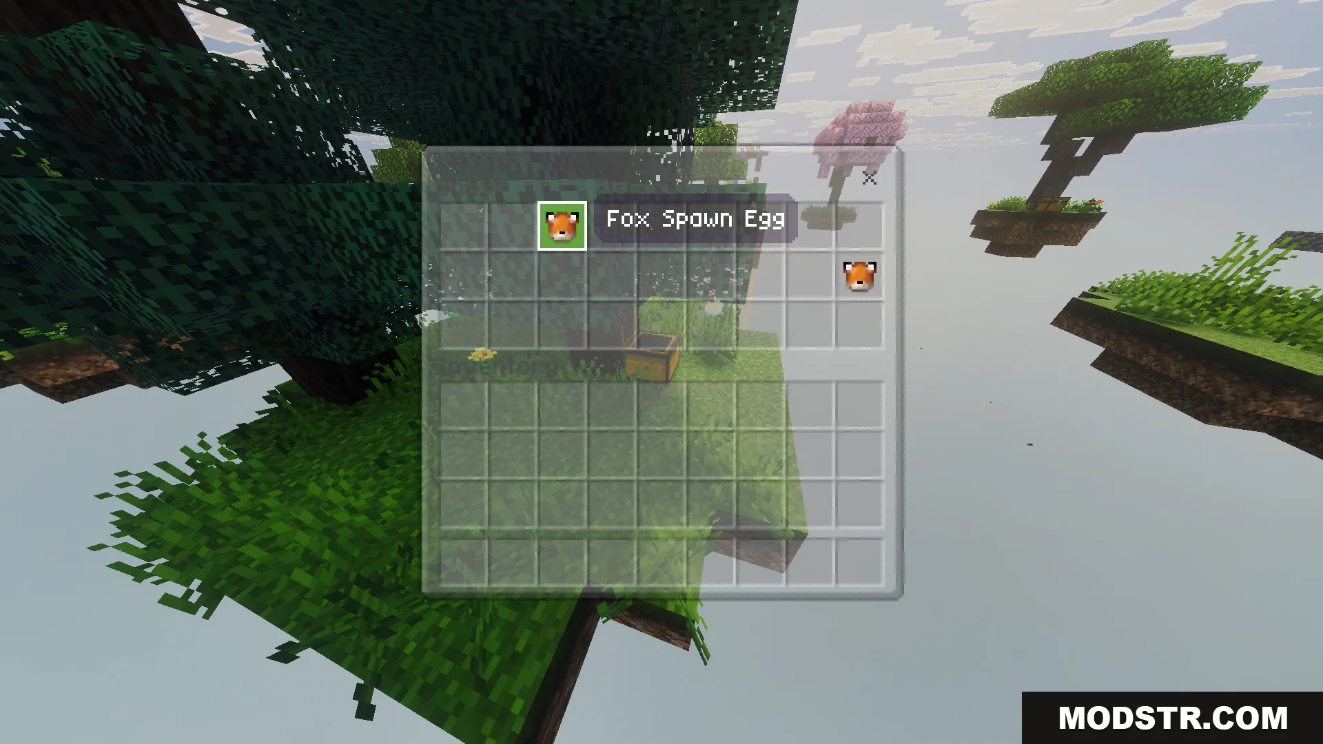 Skyblock Survival Void Island Challenge Map Screenshot 9 Inventory menu showing a fox spawn egg item over a void island