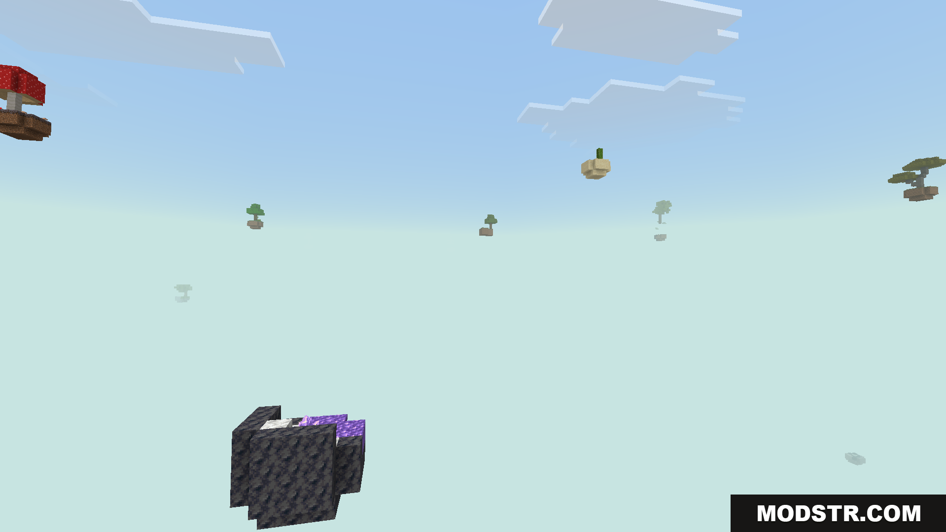 A vast sky filled with many unique custom floating islands