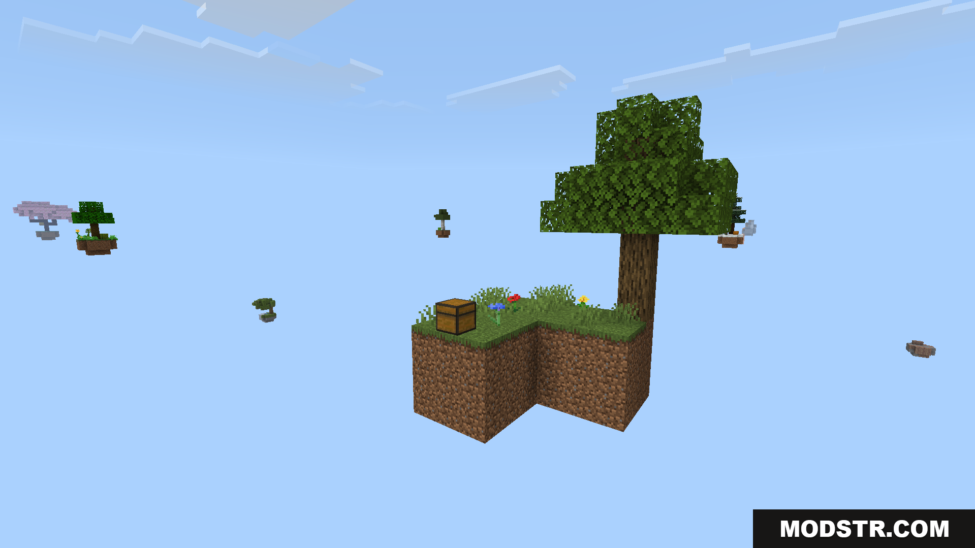 Start on a floating island and expand to other unique islands