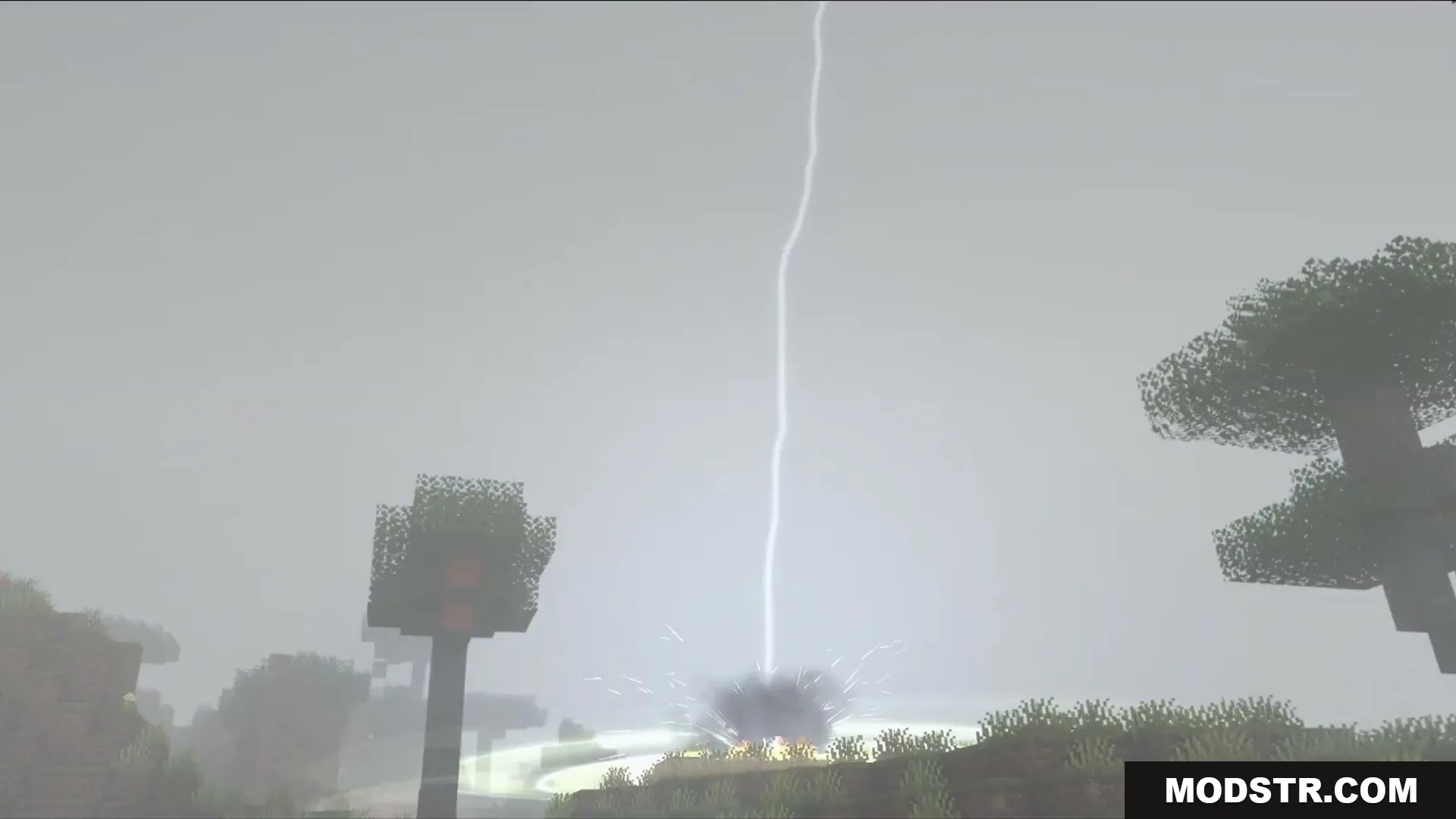 Skybolt Resonance Mod Screenshot 1 A bright lightning bolt strikes the ground creating a realistic visual shockwave