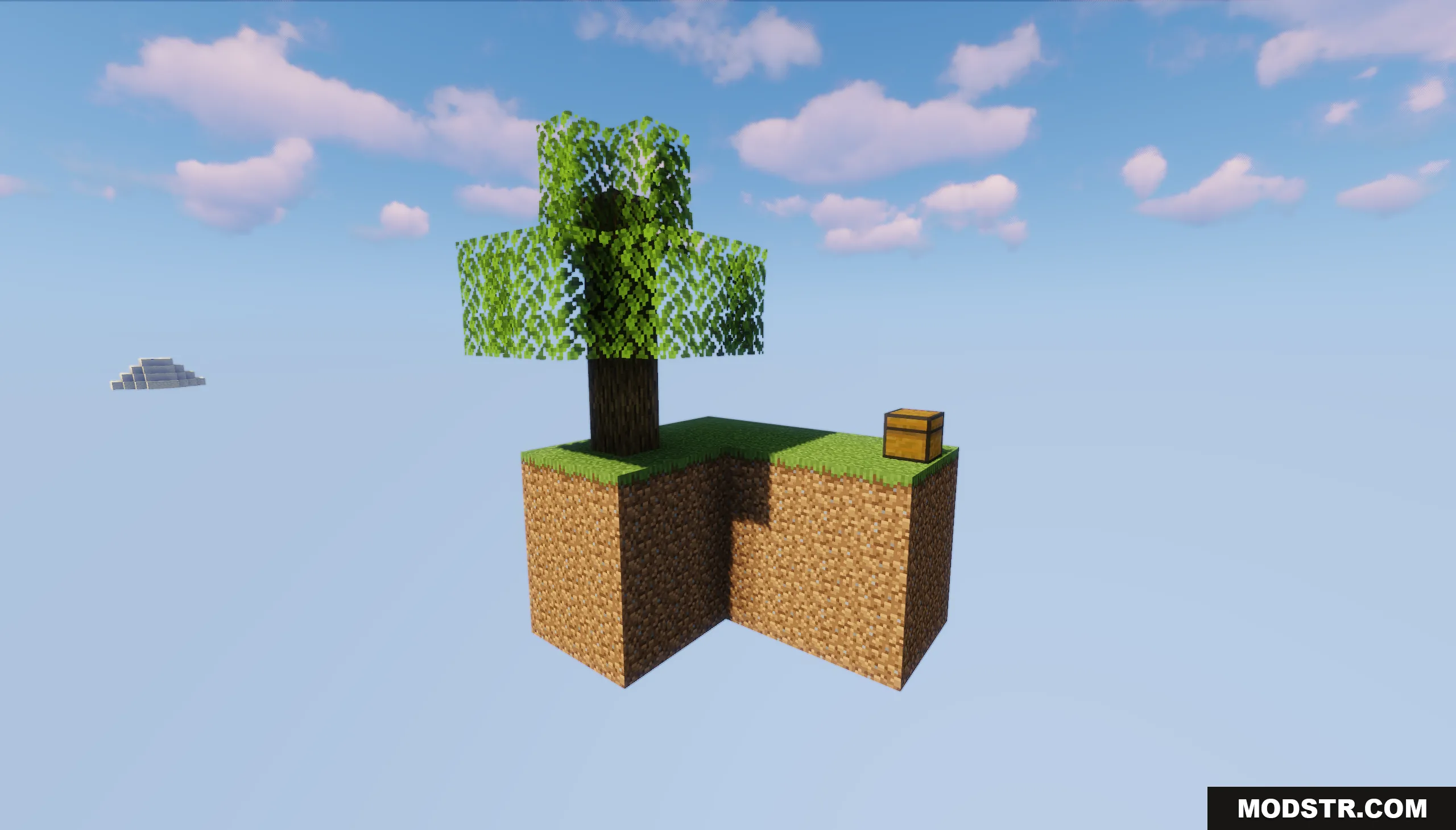 SkyLand Origins Map Screenshot 1 A tiny floating island with a single oak tree and a wooden chest