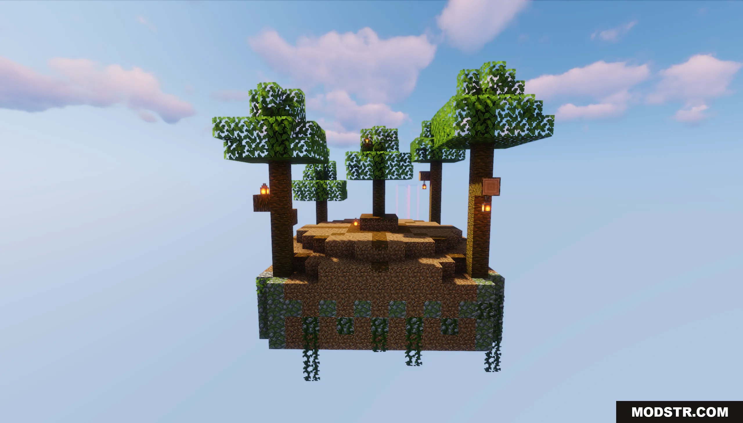 SkyLand Origins Map Screenshot 6 A lush floating island with oak trees and lanterns in the sky
