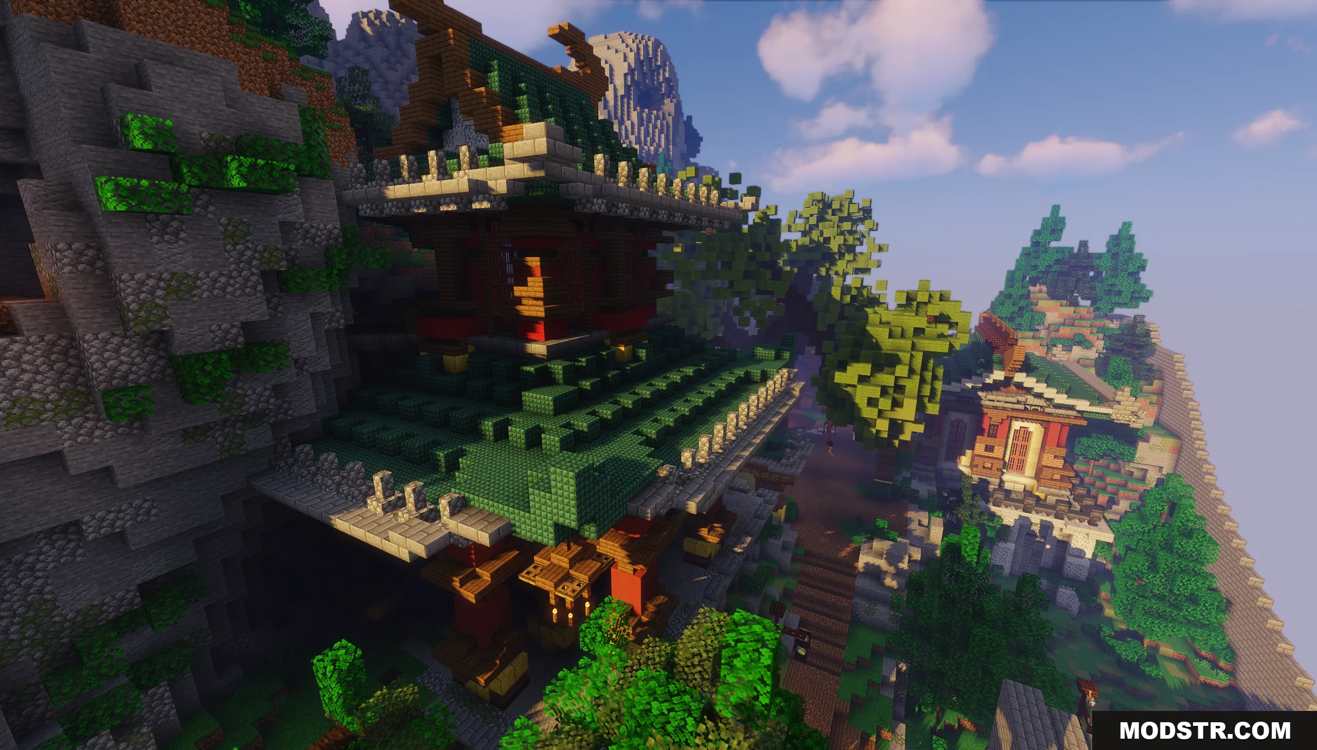SkyWars Lobby Map Screenshot 8 Majestic oriental temple with green roofs built into a steep mountain cliff