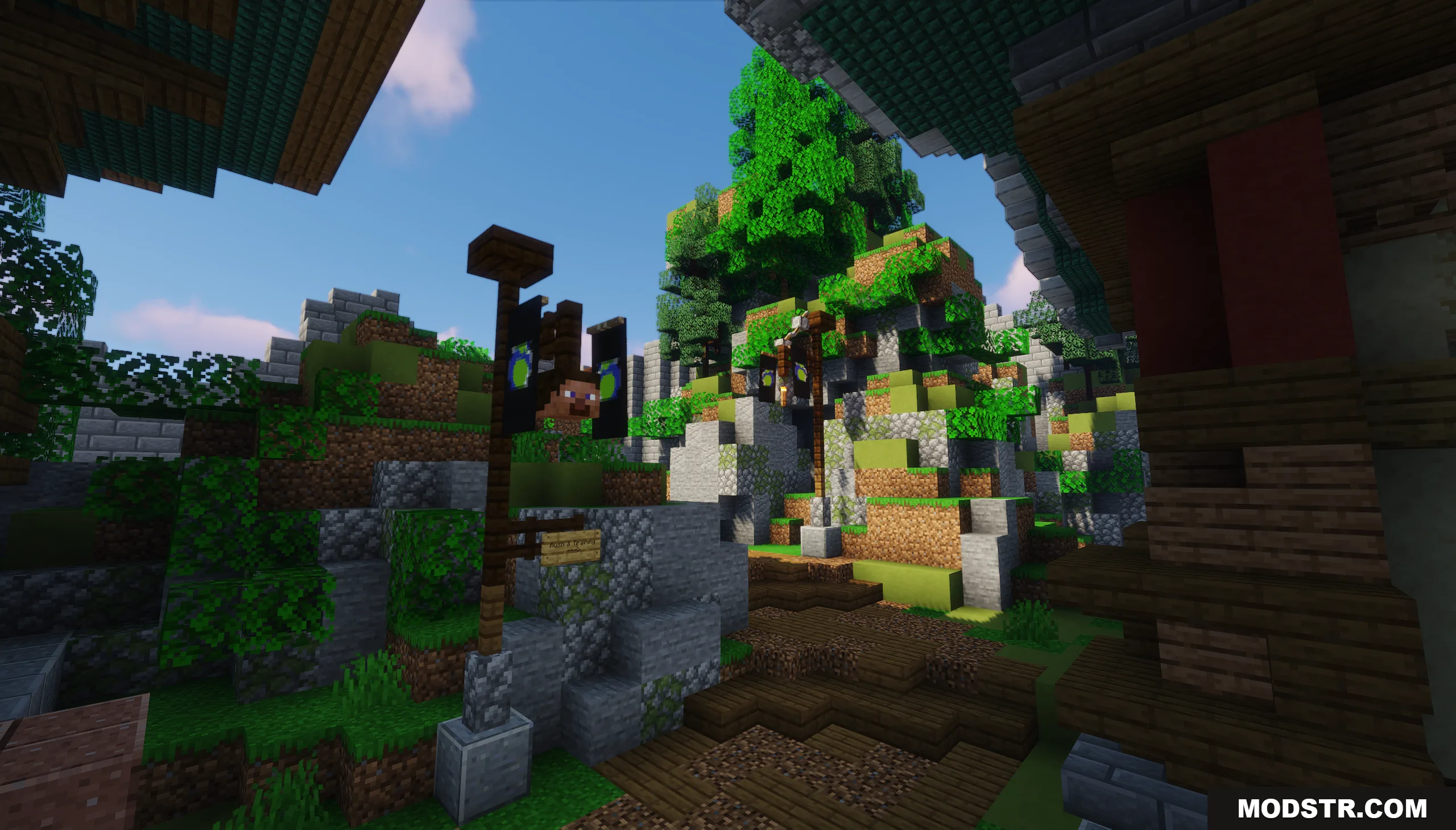 SkyWars Lobby Map Screenshot 7 A detailed path in the SkyWars lobby map with custom player banners
