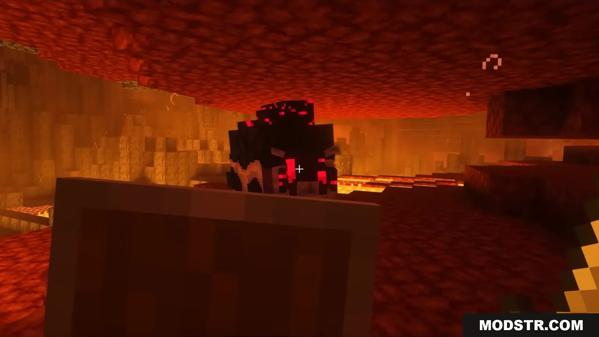 Slag N' Embers Mod Screenshot 11 Player uses a shield to defend against a dark mob in the Nether