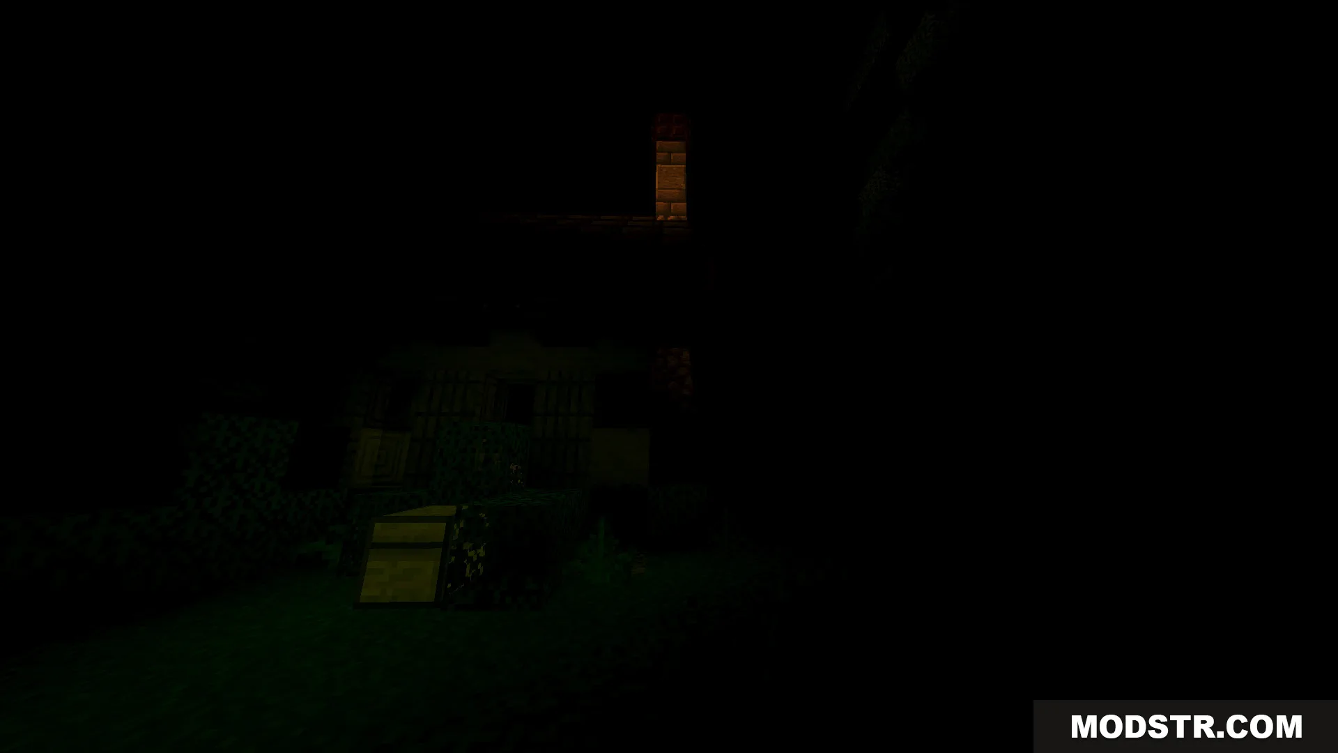 Slenderman Online Map Screenshot 6 A small wooden building illuminated by a faint light in the dark woods