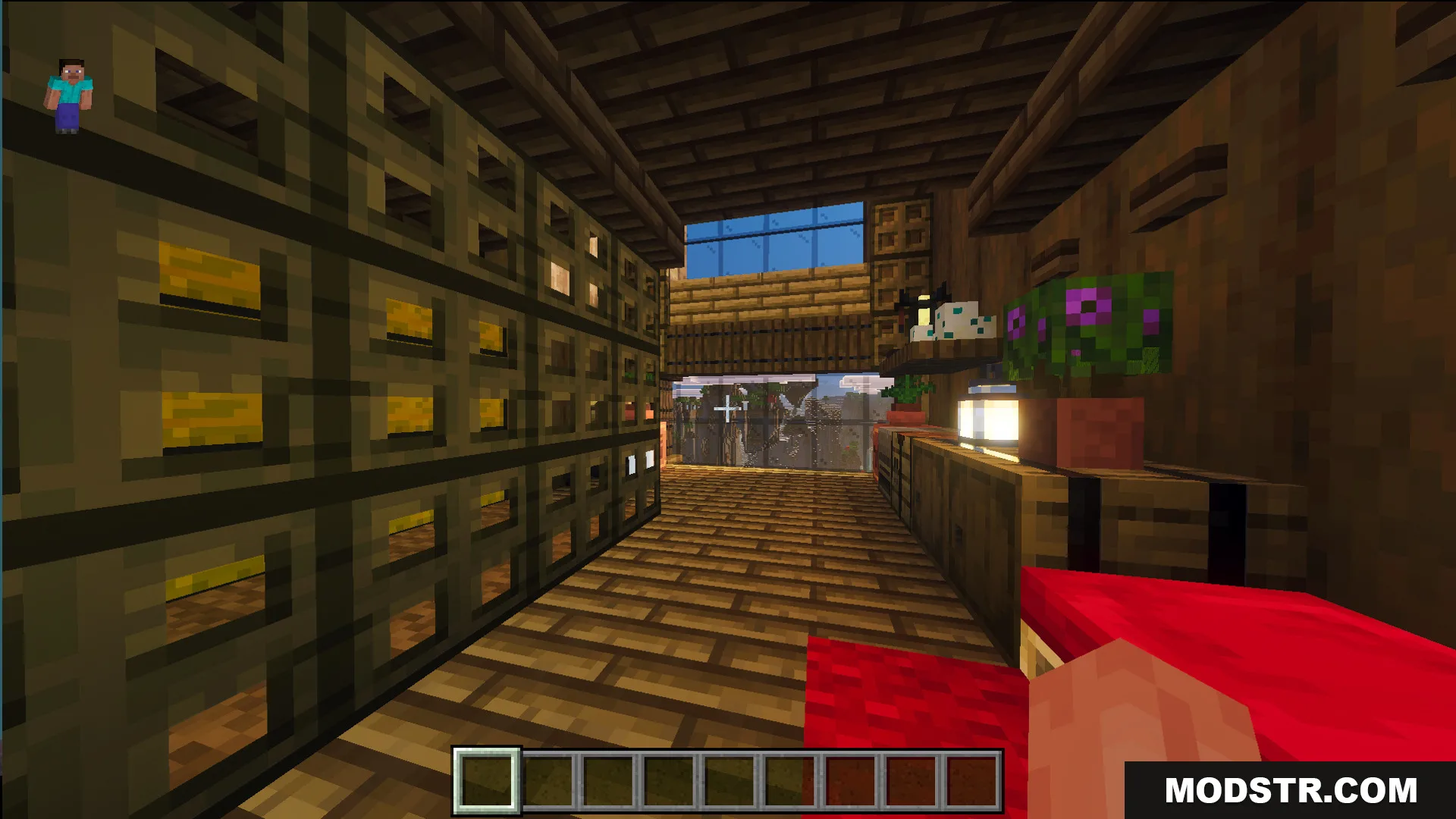 Small Cliff House Map Screenshot 4 Cozy room with storage chests a red bed and large glass windows