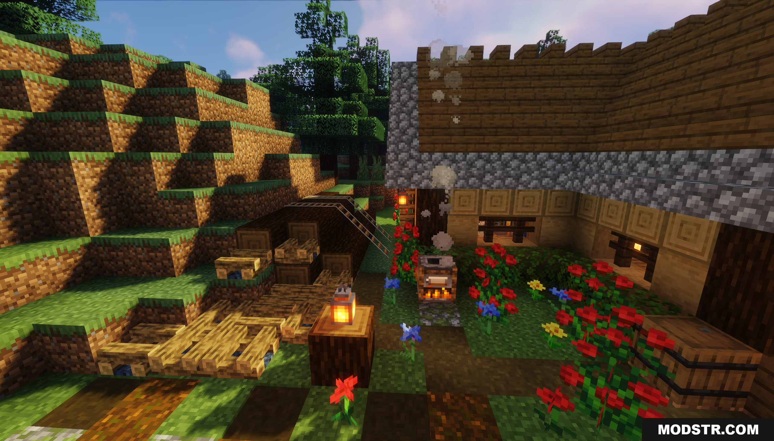 Small Starter House Map Screenshot 9 Exterior view of the cozy wooden starter house with a garden