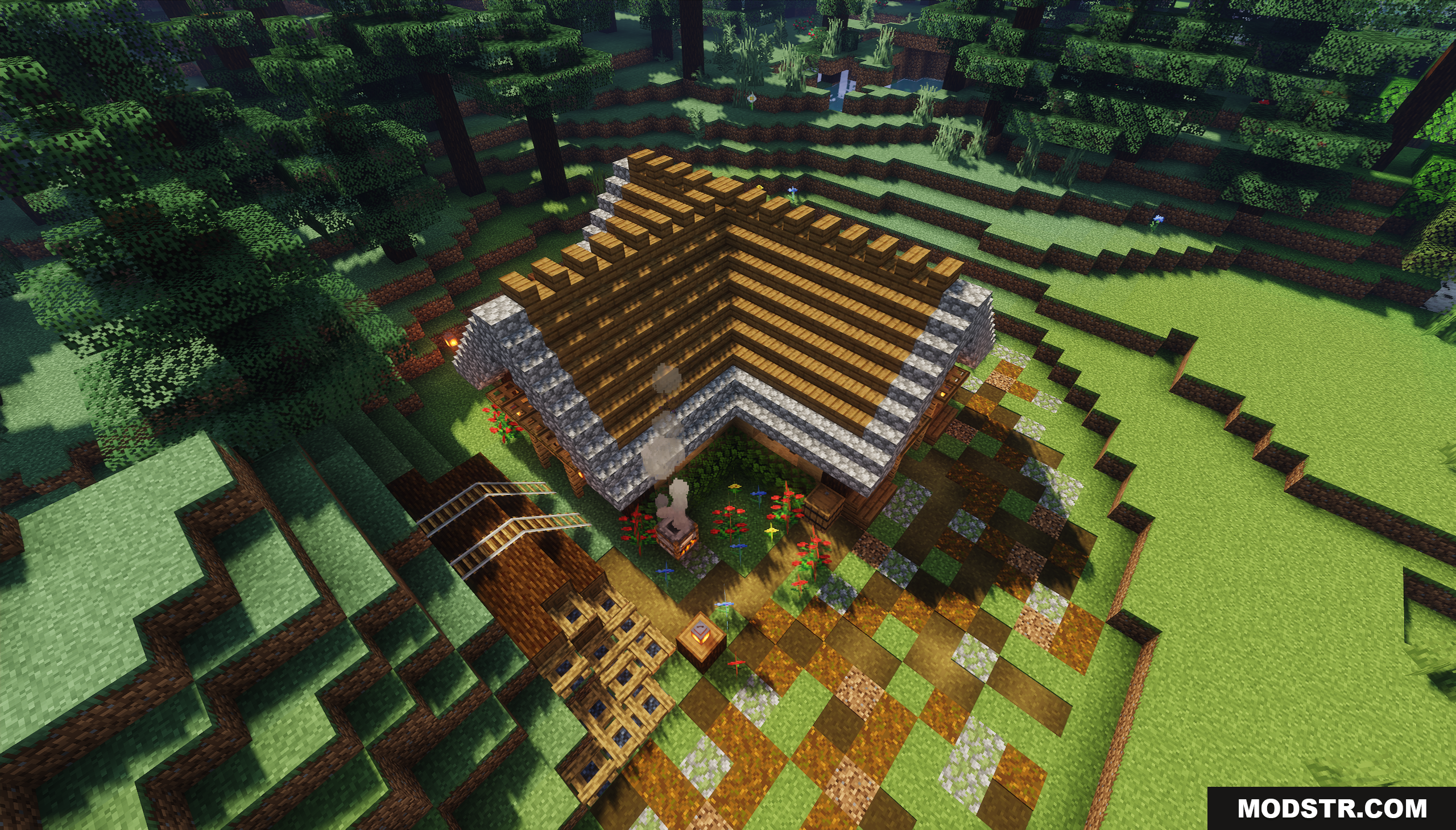 Small Starter House Map Screenshot 10 Aerial view of the L shaped wooden starter house and yard