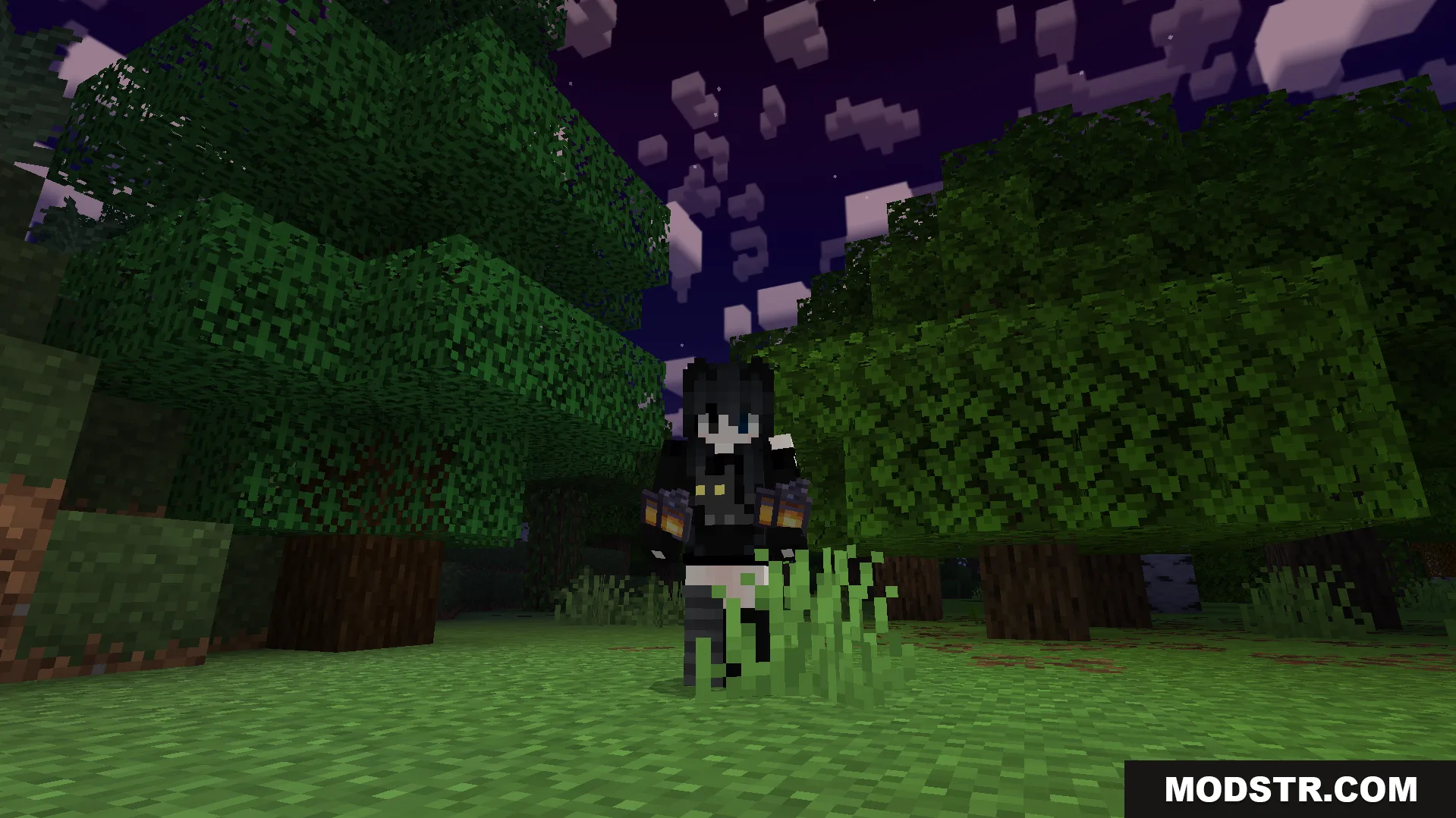 Player holding lanterns in both hands to illuminate the dark forest at night