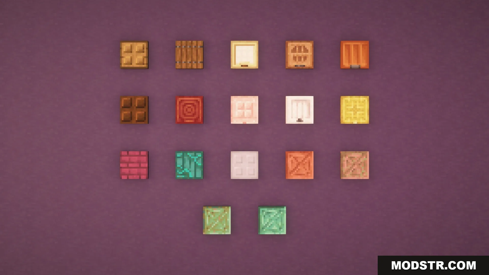 Solid Trapdoors Resource Pack Screenshot 5 A grid of solid trapdoors featuring various wood and metal textures