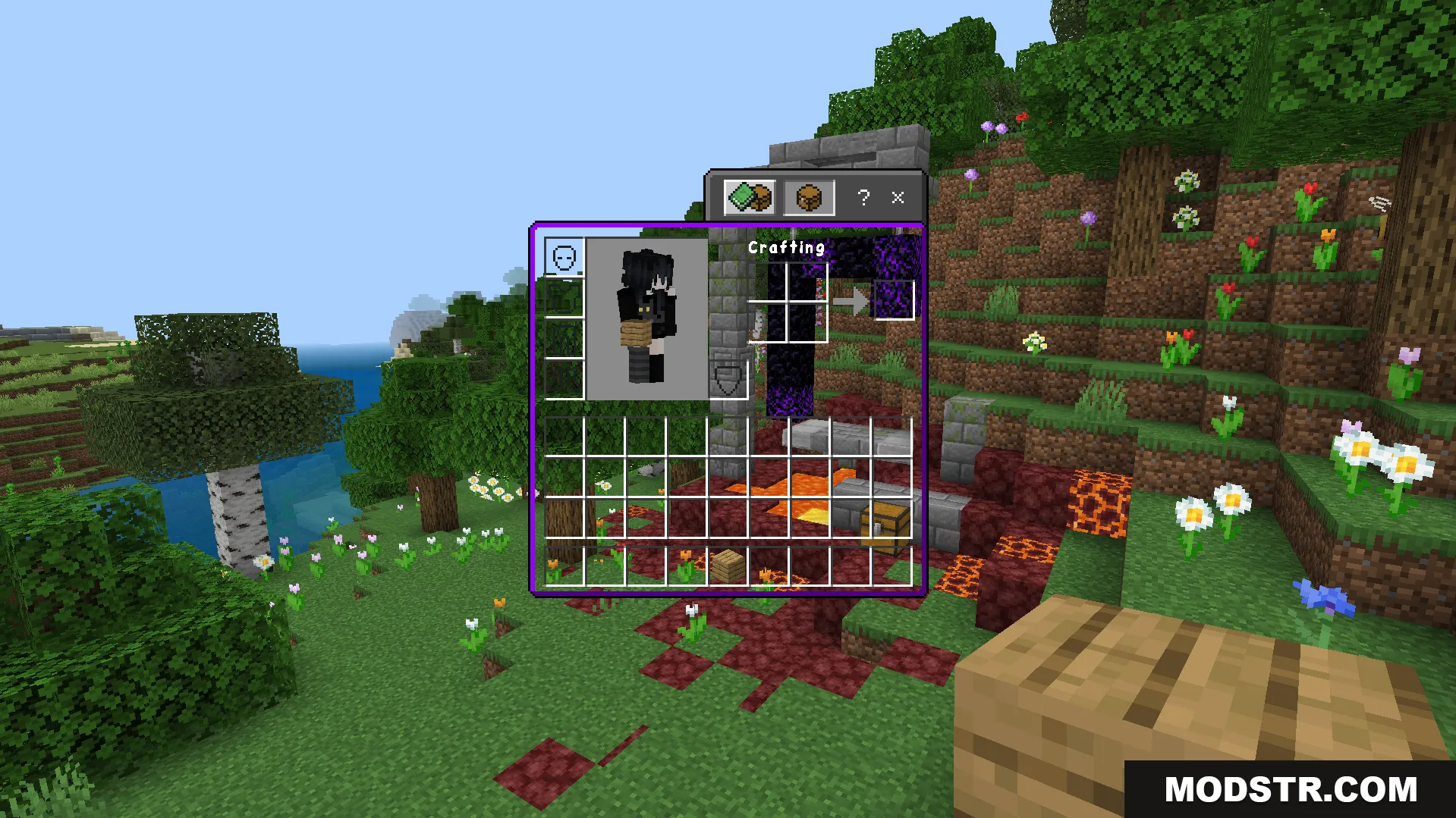 Player crafting crying obsidian in inventory menu