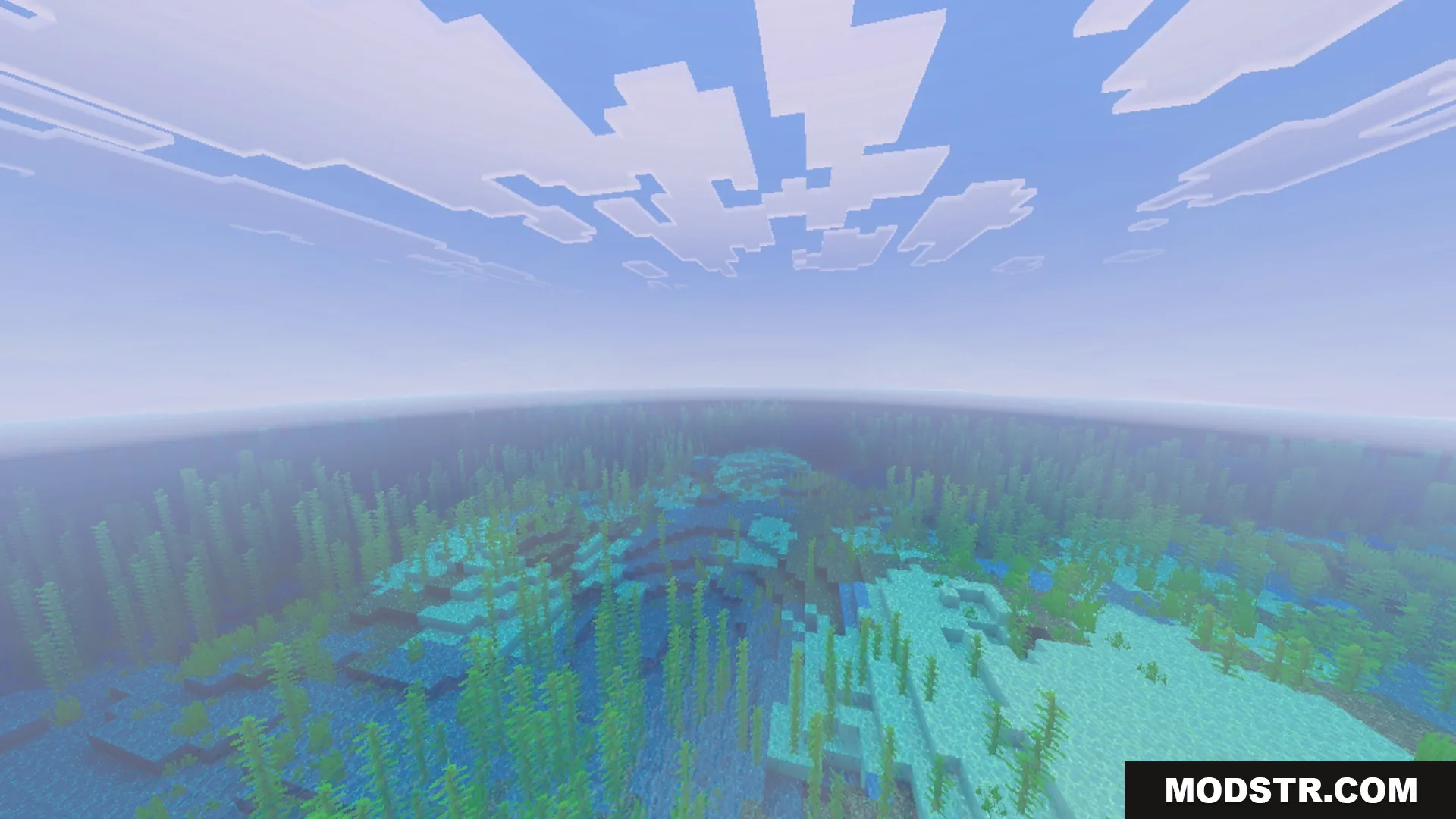 Spectral Horizons Shader Screenshot 4 Bright underwater landscape with kelp and coral under a clear blue sky