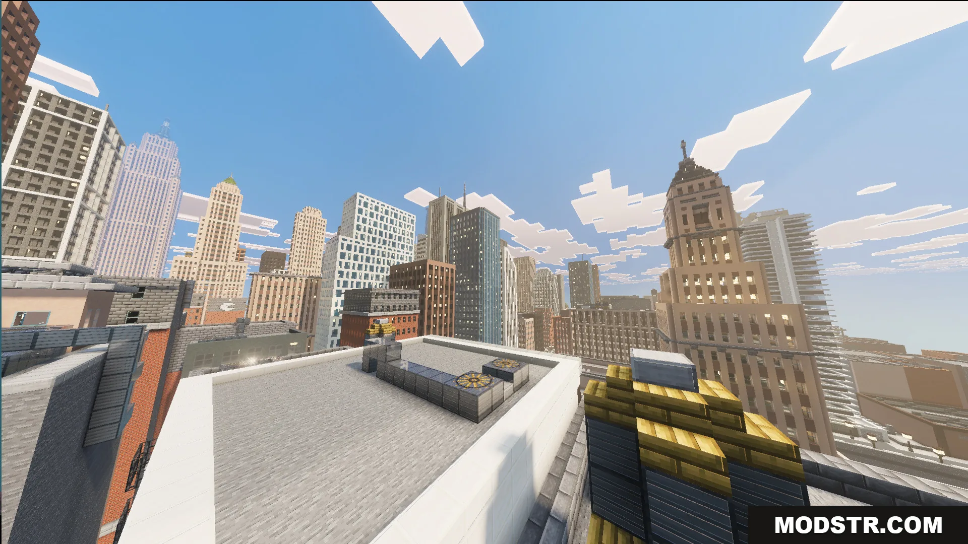 SpiderMan City Map Screenshot 7 A wide view of tall skyscrapers in the SpiderMan City Map for Minecraft