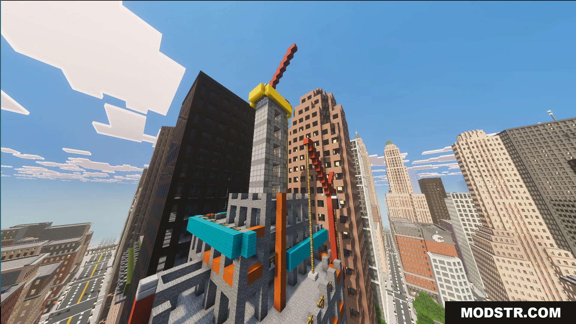 SpiderMan City Map Screenshot 6 High angle view of tall skyscrapers and a building under construction