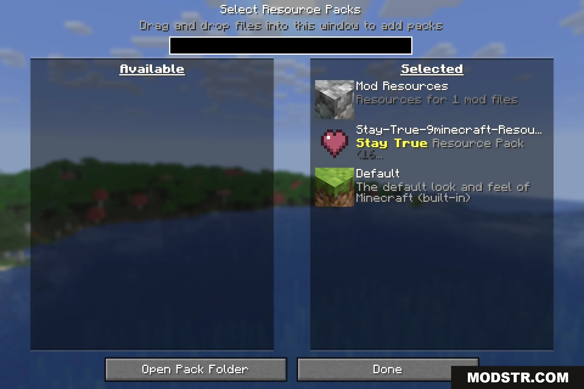 Stay True 9minecraft Resource Pack Screenshot 1 Selecting the Stay True resource pack in the Minecraft settings menu
