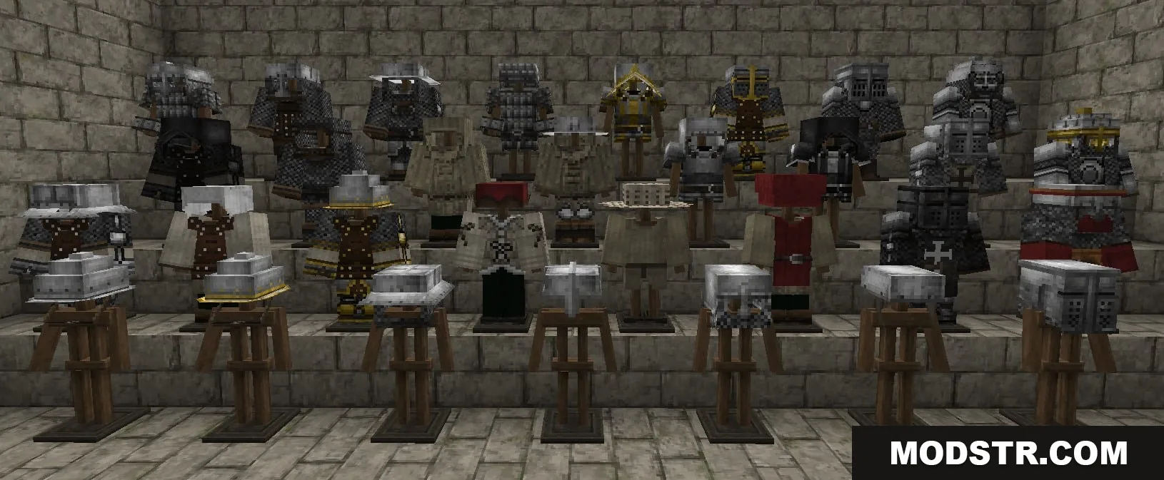 Steel Crown Heritage Resource Pack Screenshot 5 Steel Crown Heritage Resource Pack showcasing various medieval armor sets on stands